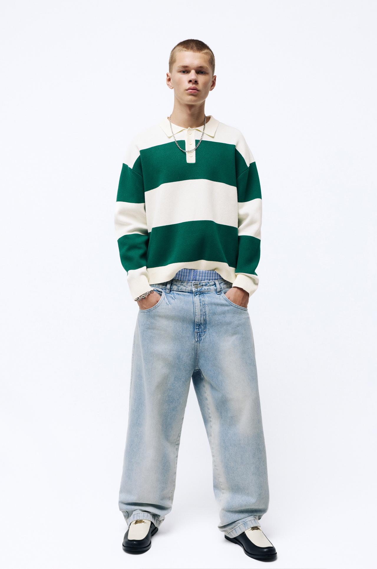 Polo à rayures manches longues - pull&bear