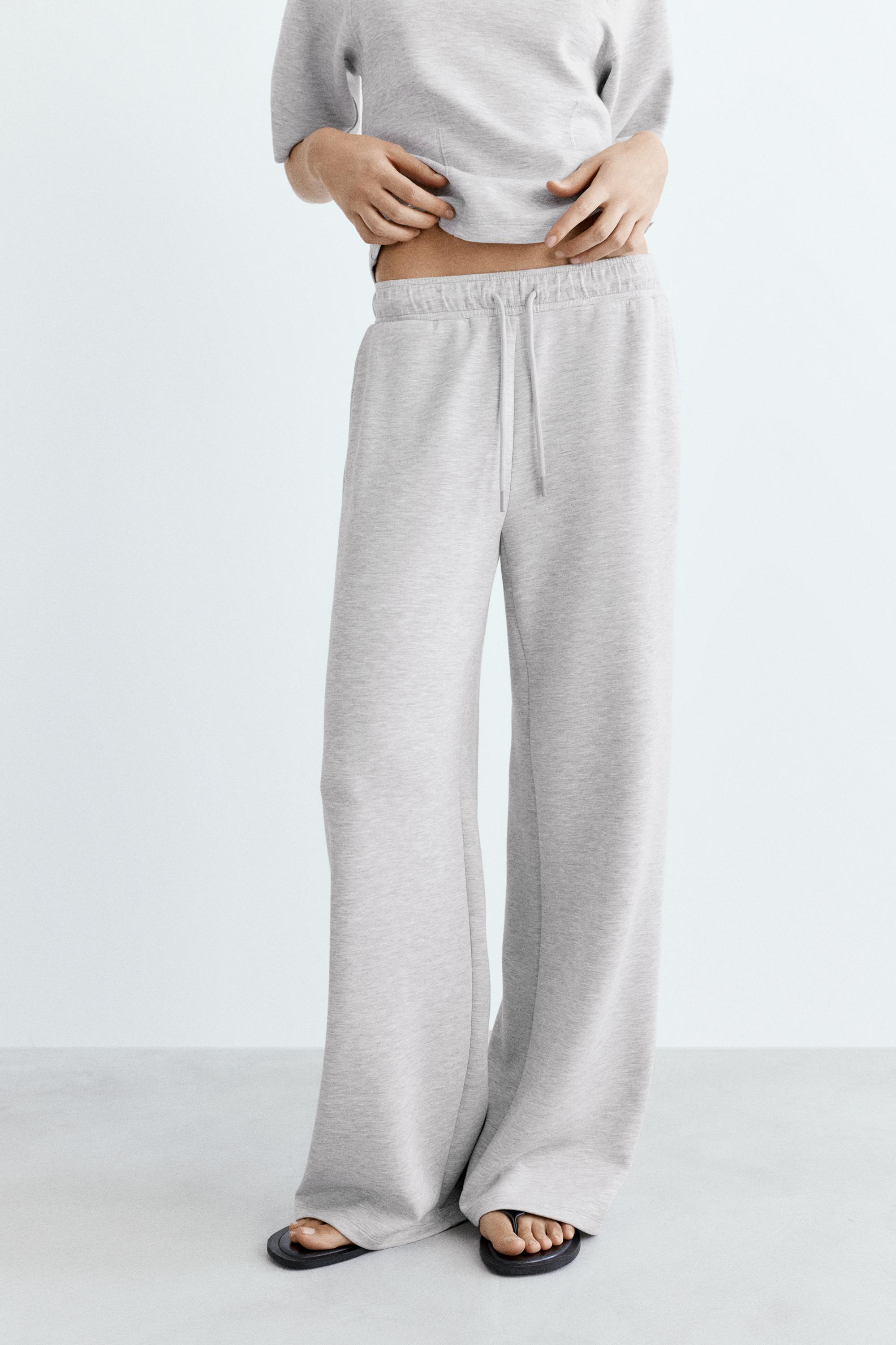 Soft-touch wide-leg trousers — Grey marl