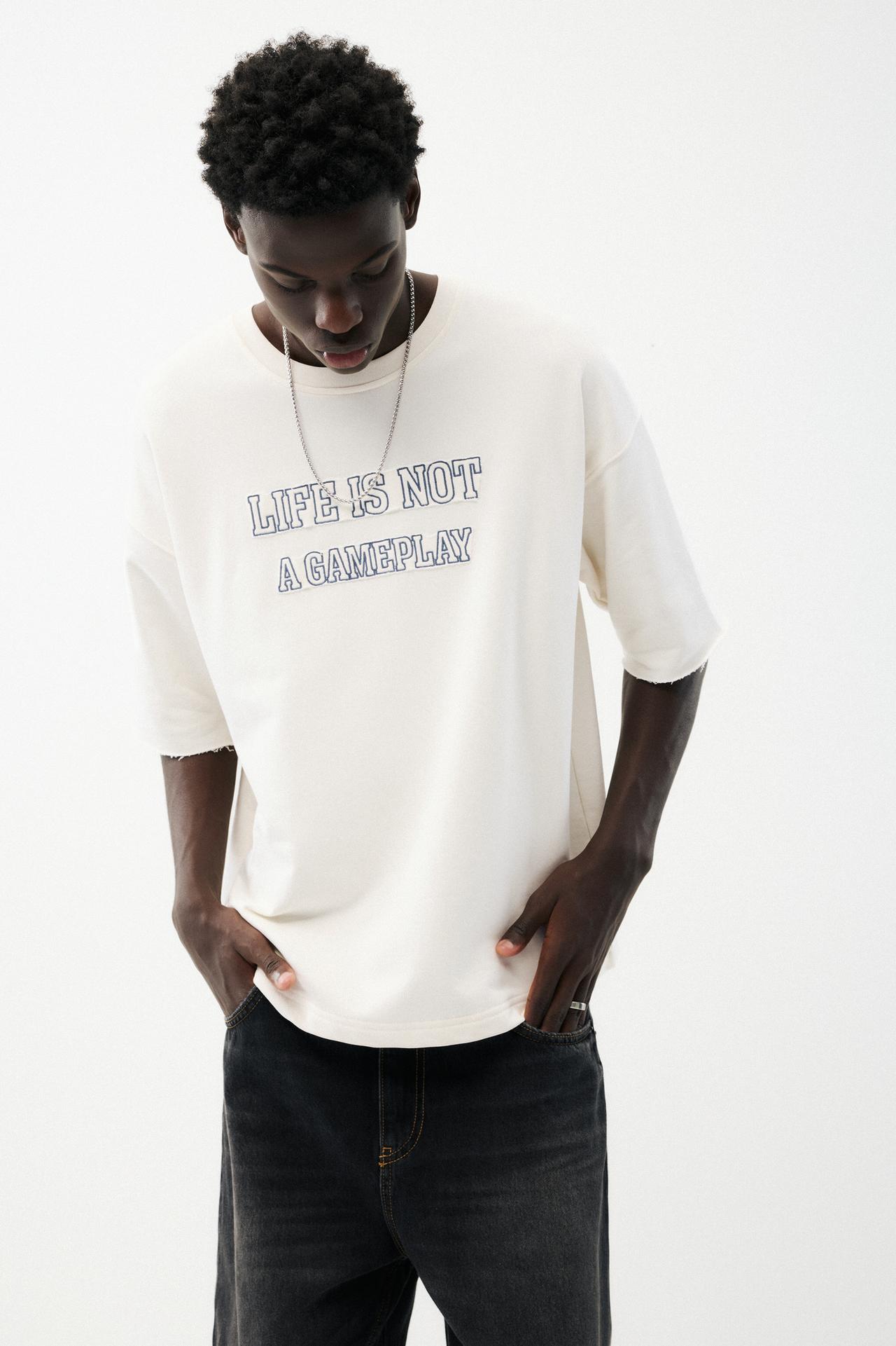 STWD short sleeve embroidered sweatshirt — Off white