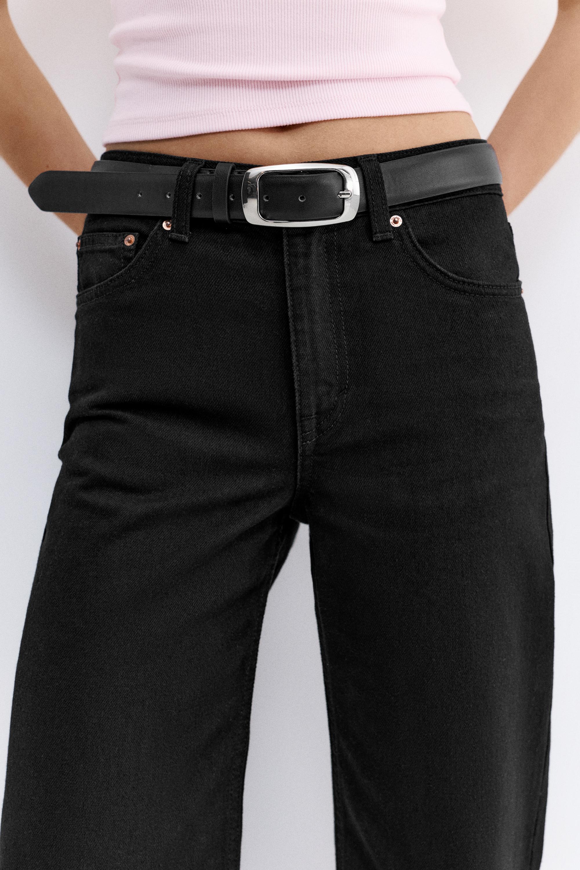 High-waist wide straight-leg jeans — Black marl