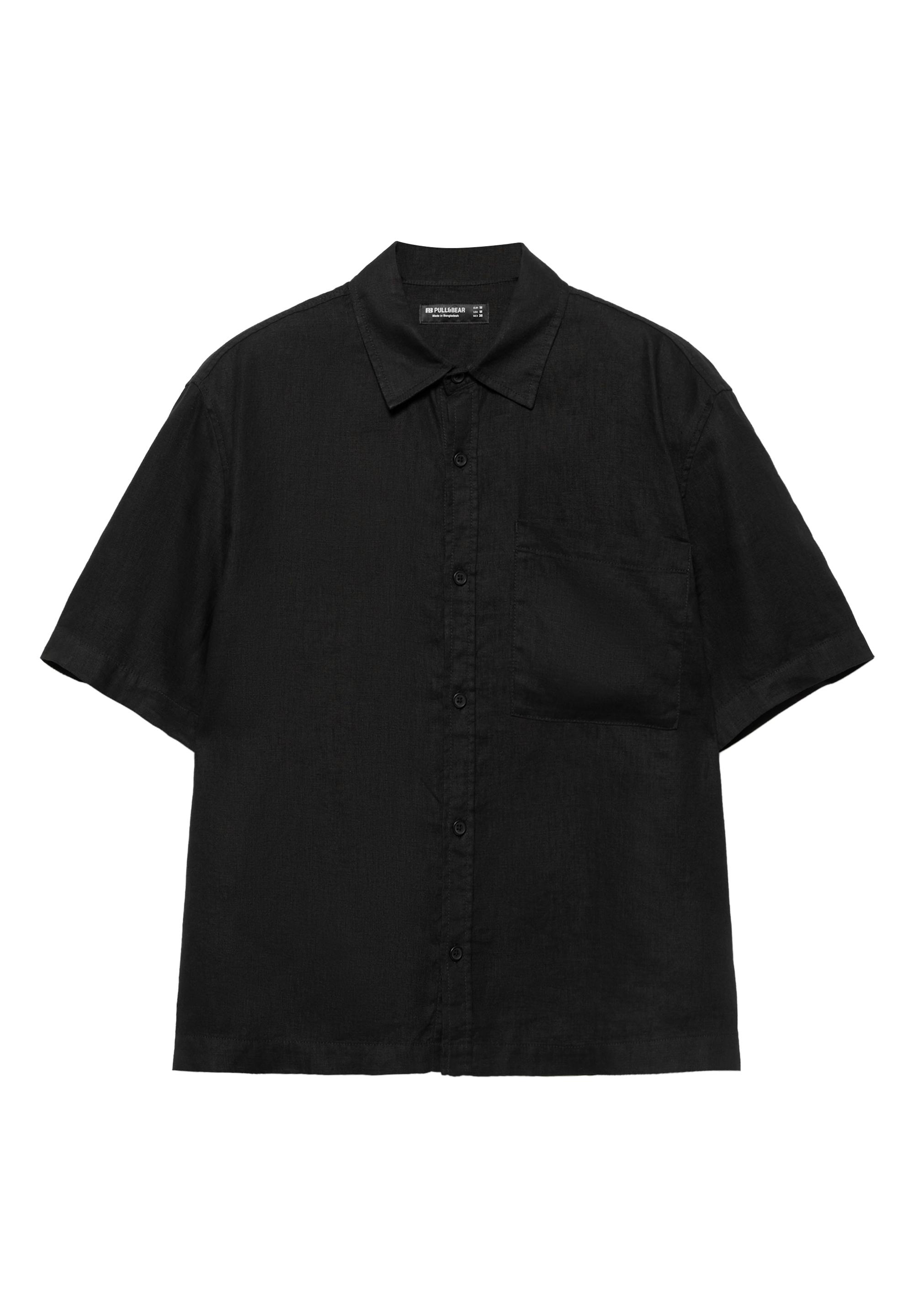 100% linen short sleeve shirt — Black