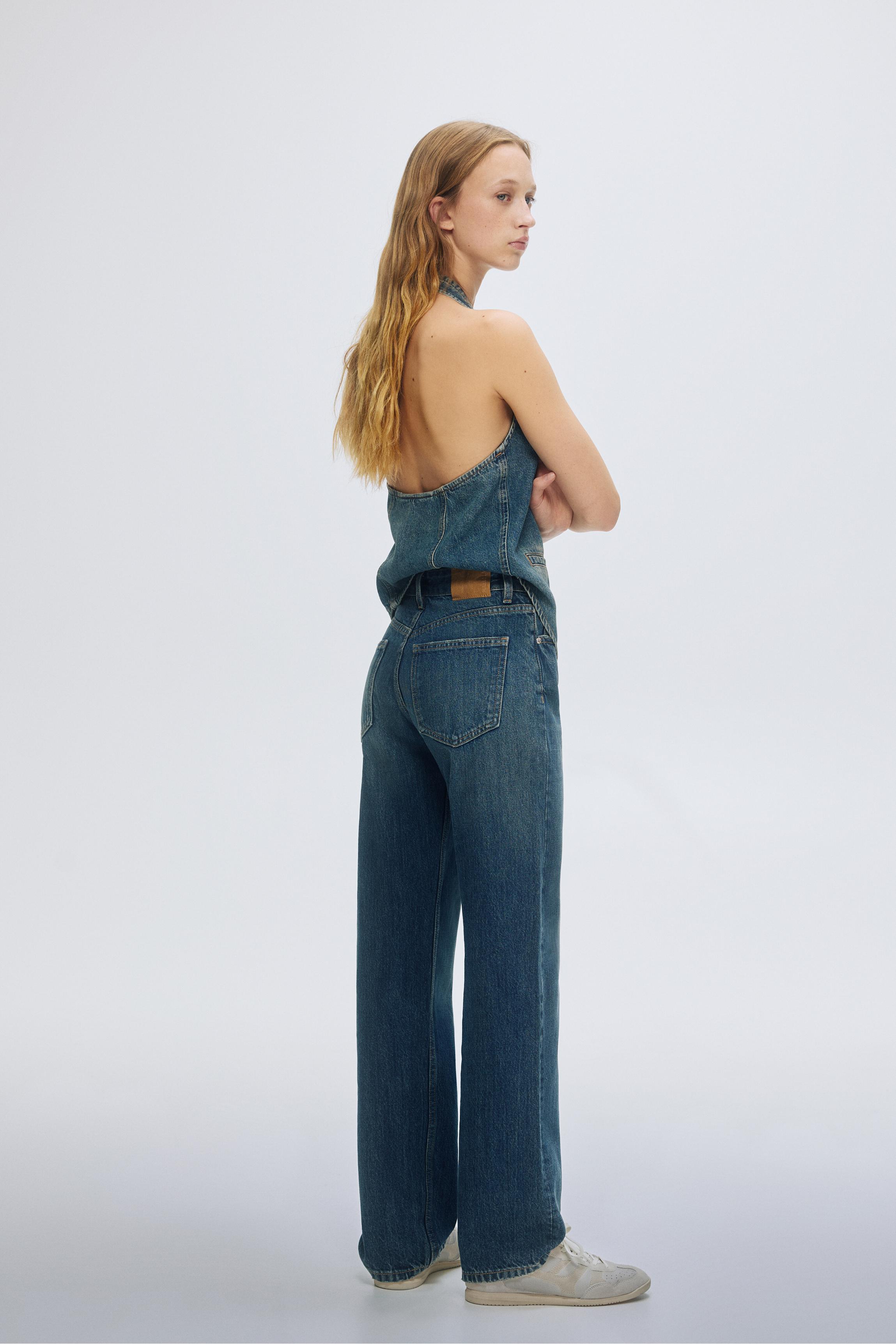 Mid-waist straight-leg jeans — Dark blue