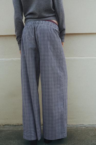 Flowing check trousers with contrast waist — Grey 3