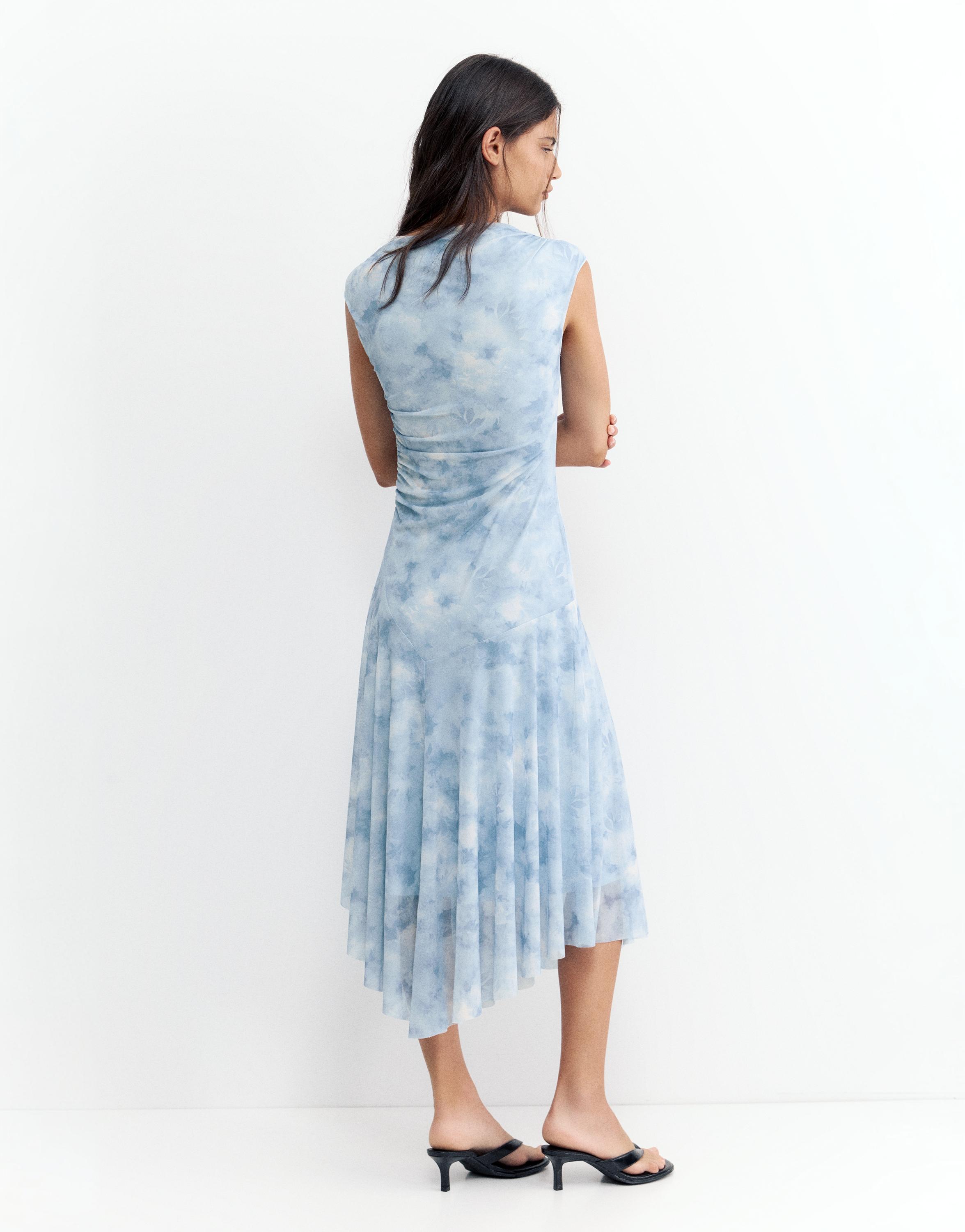 Asymmetric tulle midi dress — Pale blue