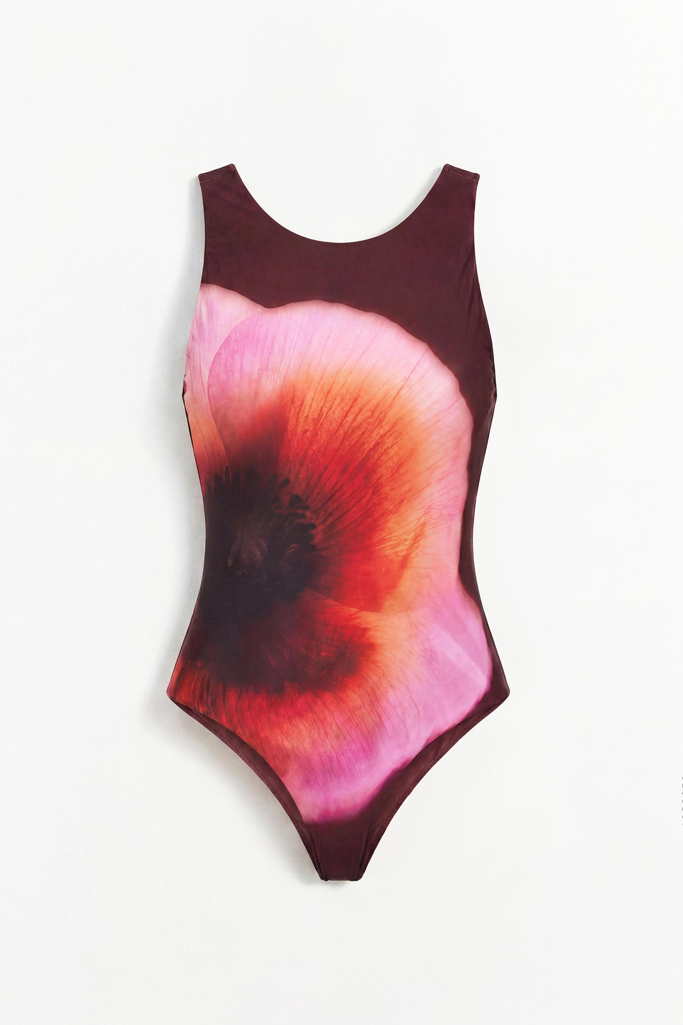 Halterneck floral swimsuit — Brown