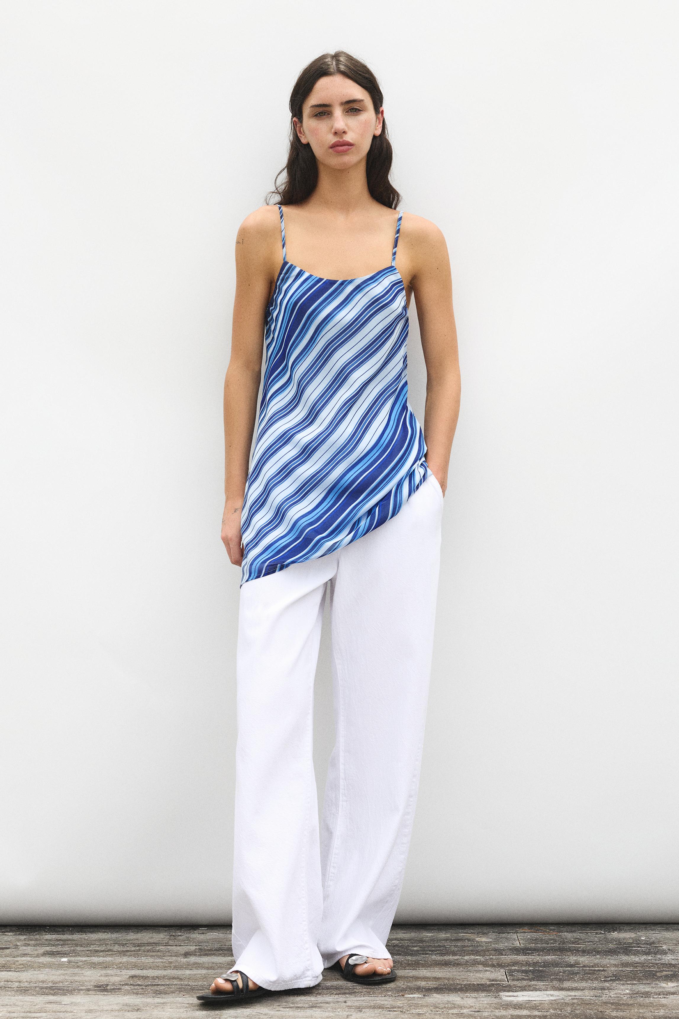 Short striped strappy dress — Deep blue