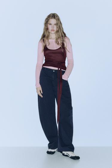 Double-layer tie-waist top — Rose pink 1