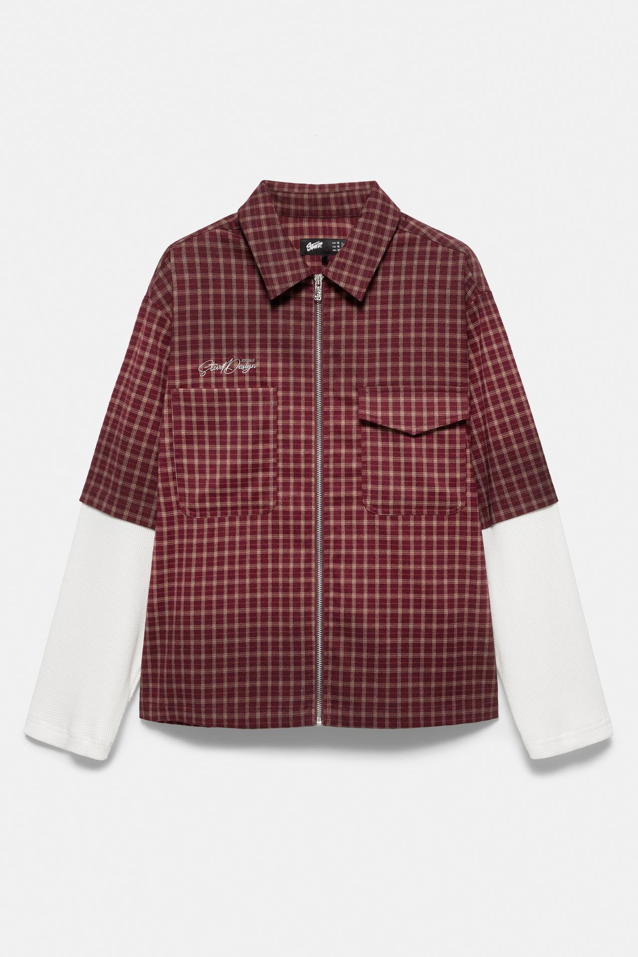 Double sleeve waffle-knit shirt — Burgundy