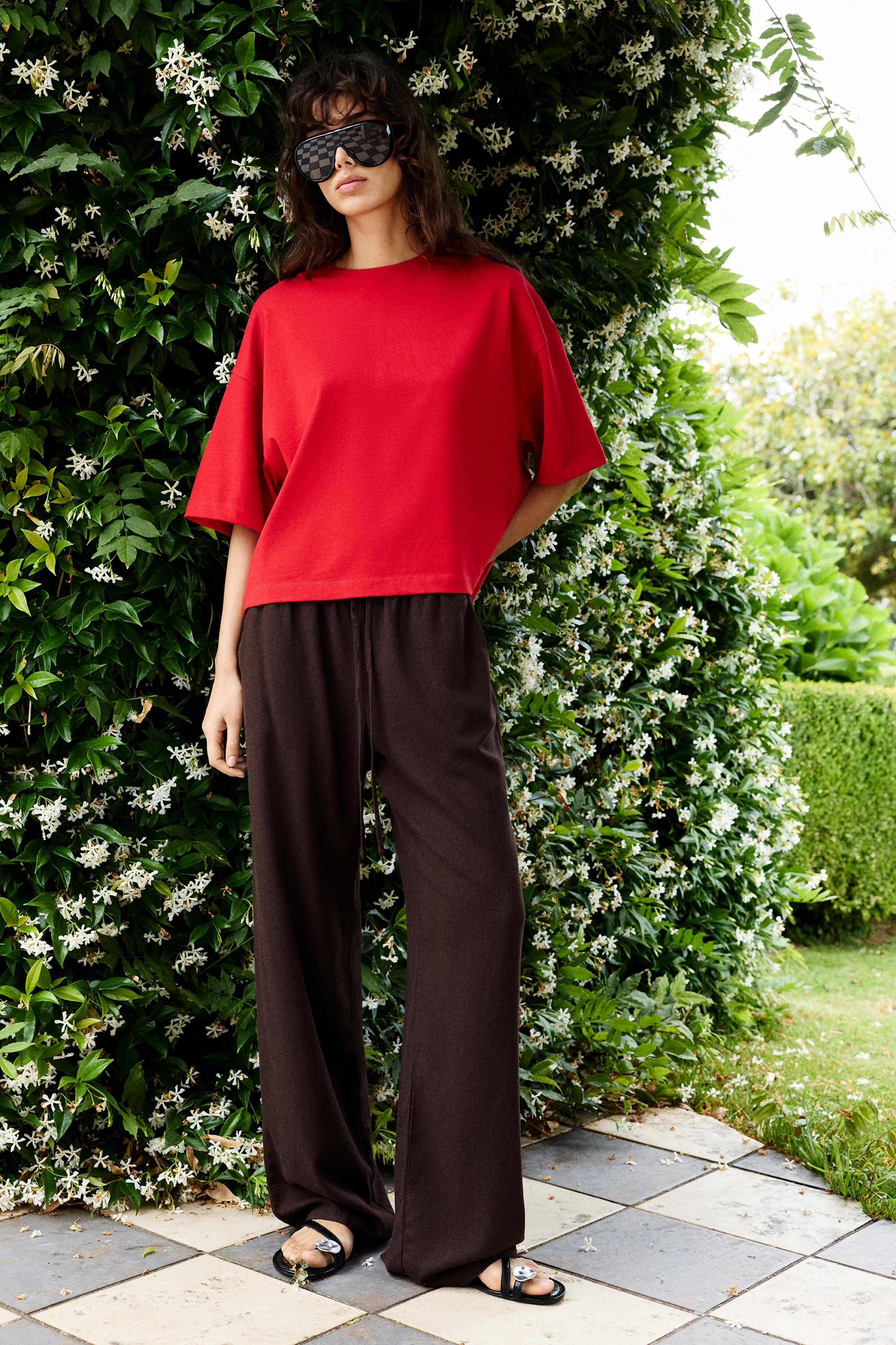 Flowy trousers with linen — Brown