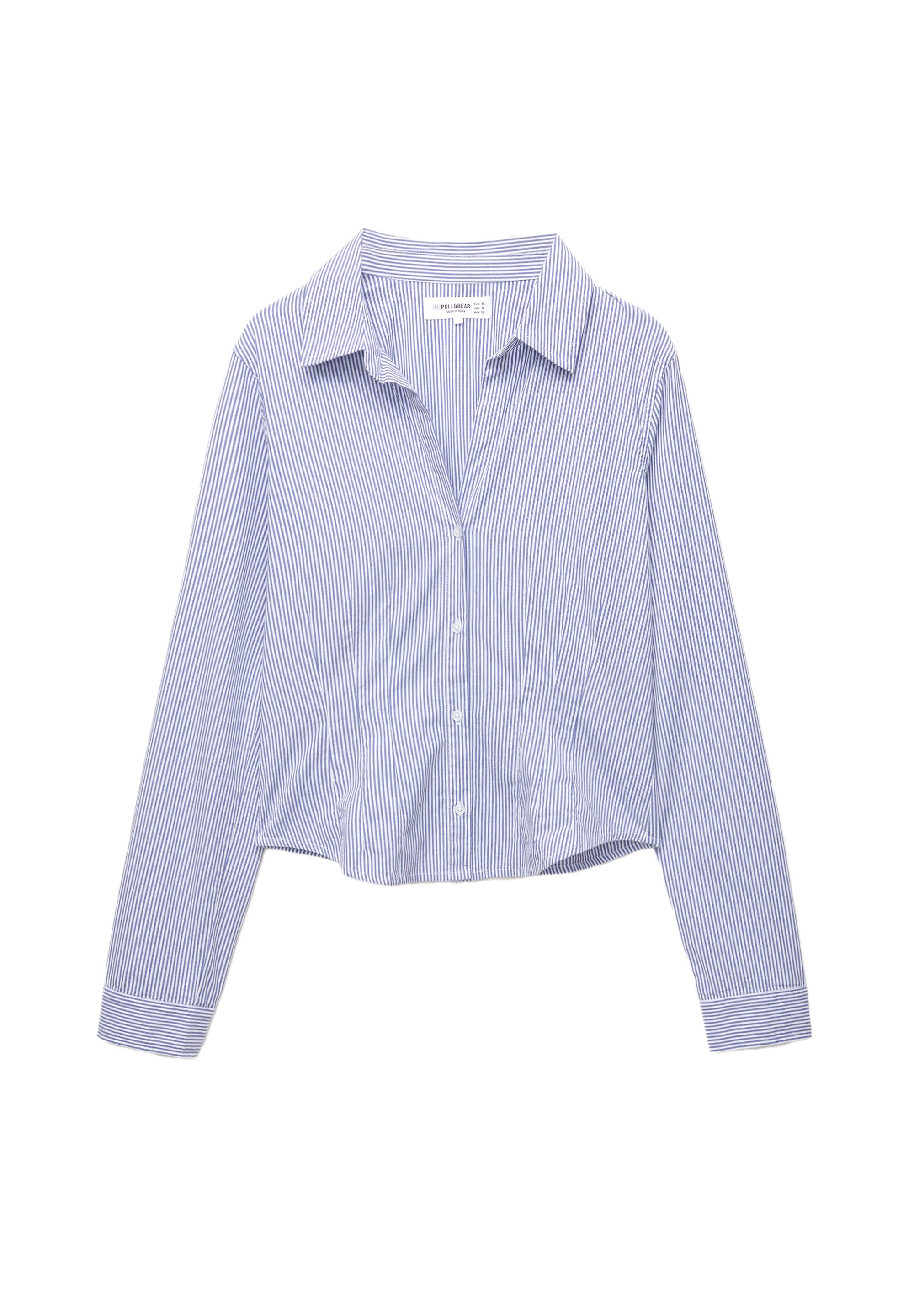 Poplin yırtmaçlı dar kesim gömlek