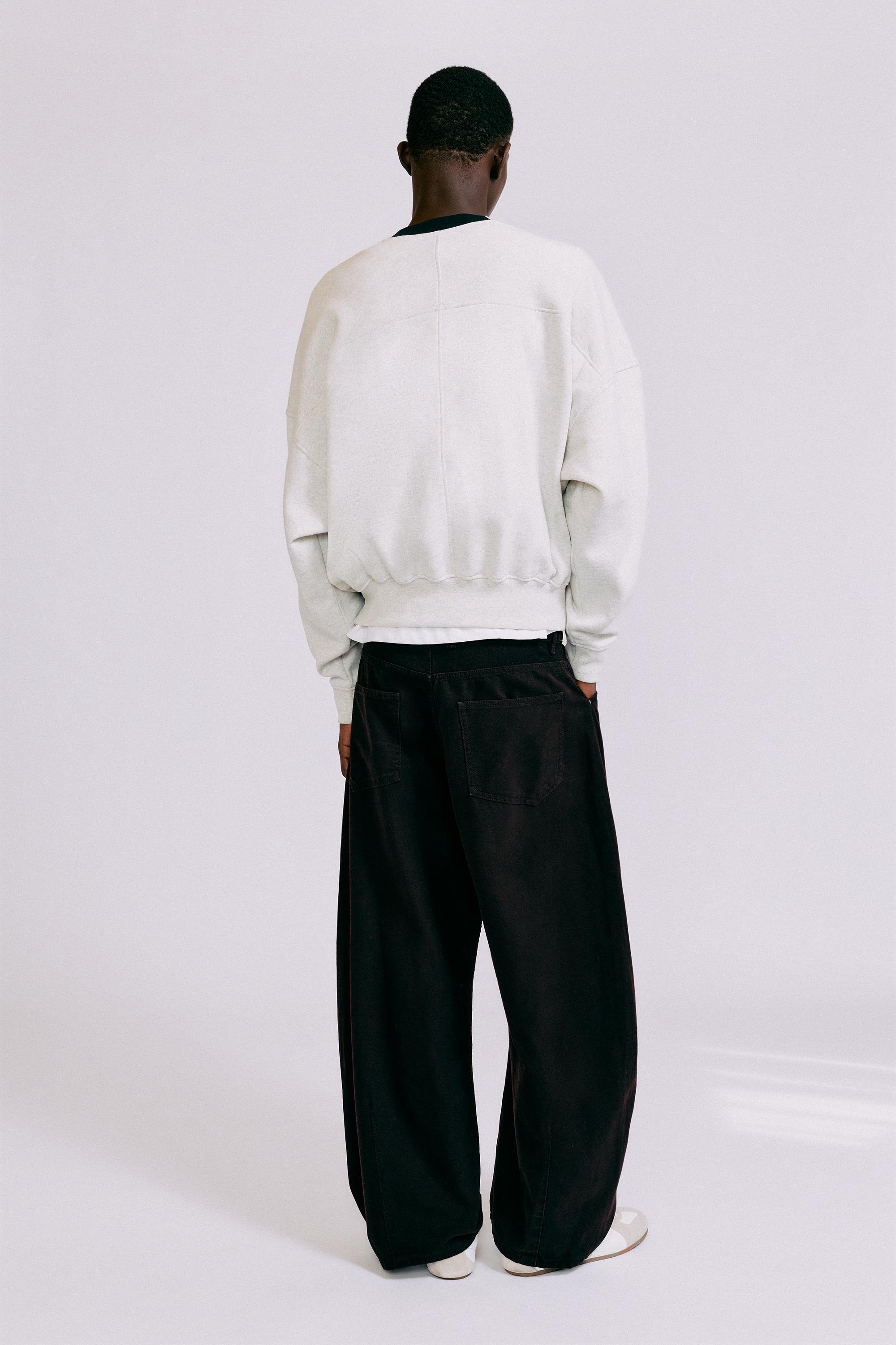 Contrast rib round neck sweatshirt — Grey marl