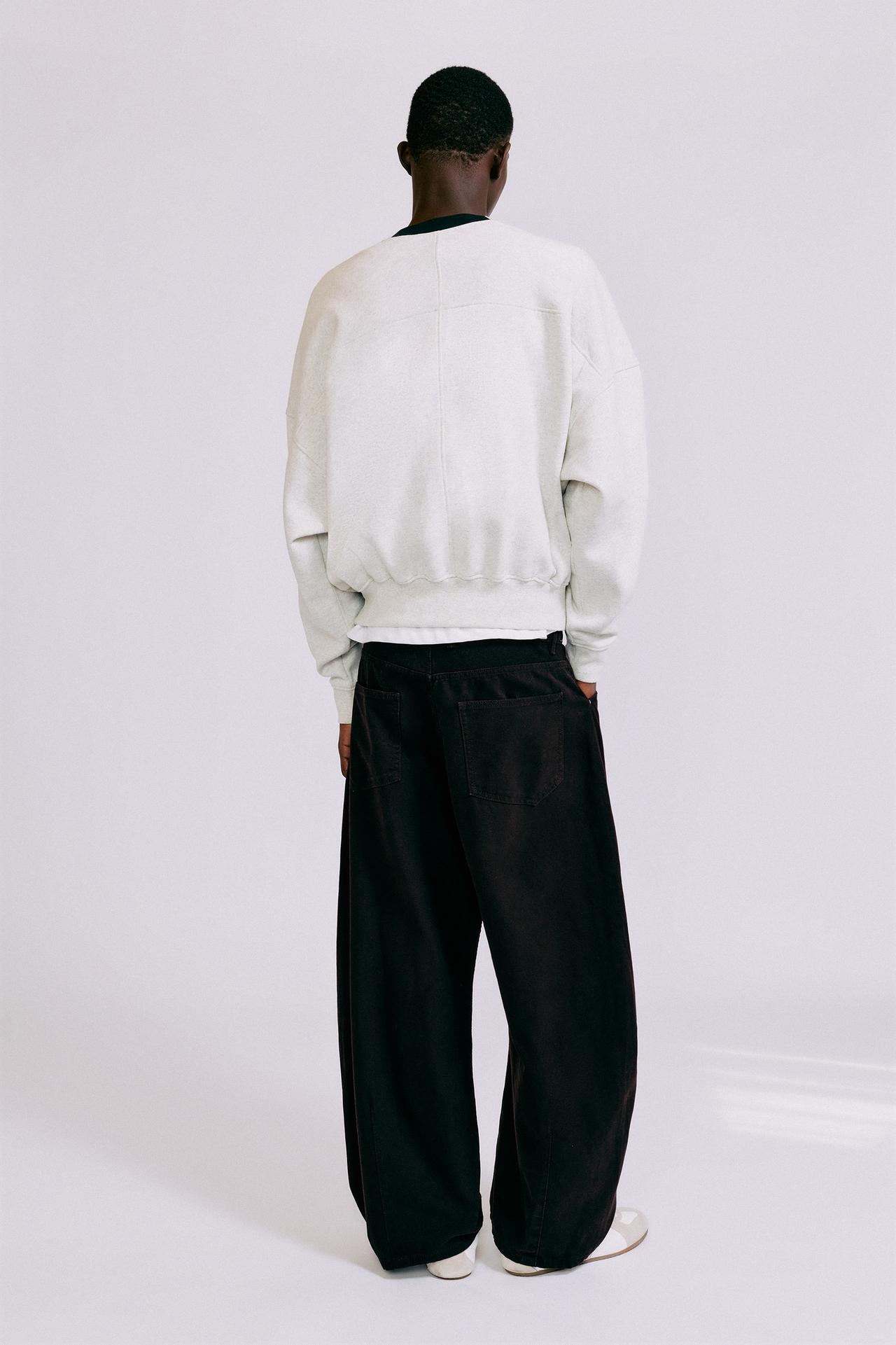 Contrast rib round neck sweatshirt — Grey marl