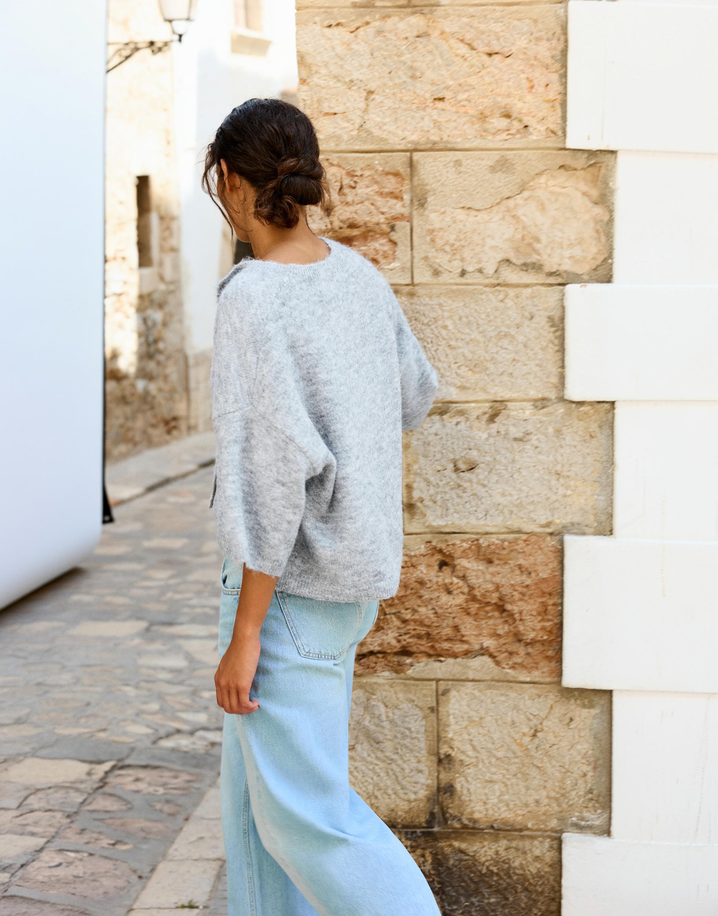 Short sleeve cardigan — Grey marl