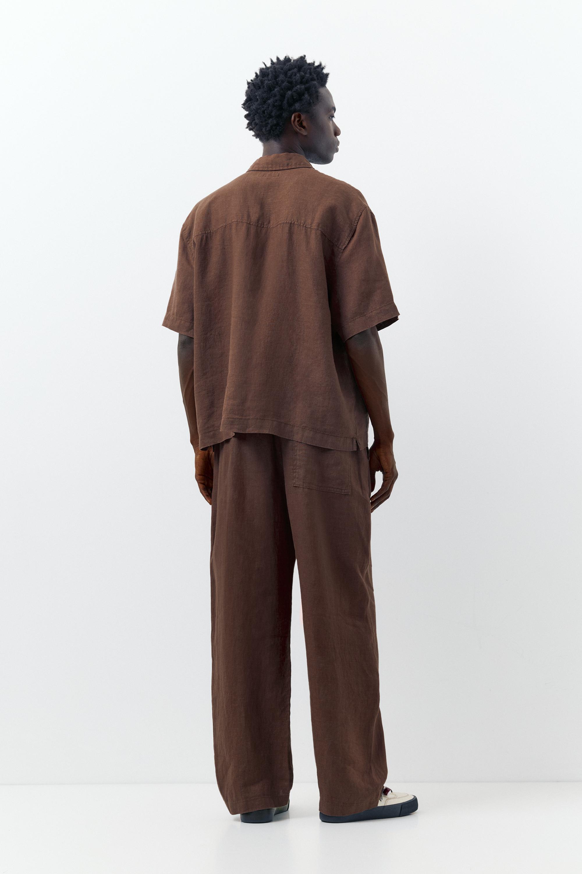100% linen jogger trousers — Brown