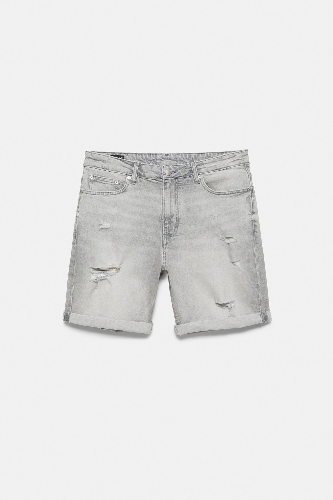 Ripped denim Bermuda shorts — Dark grey