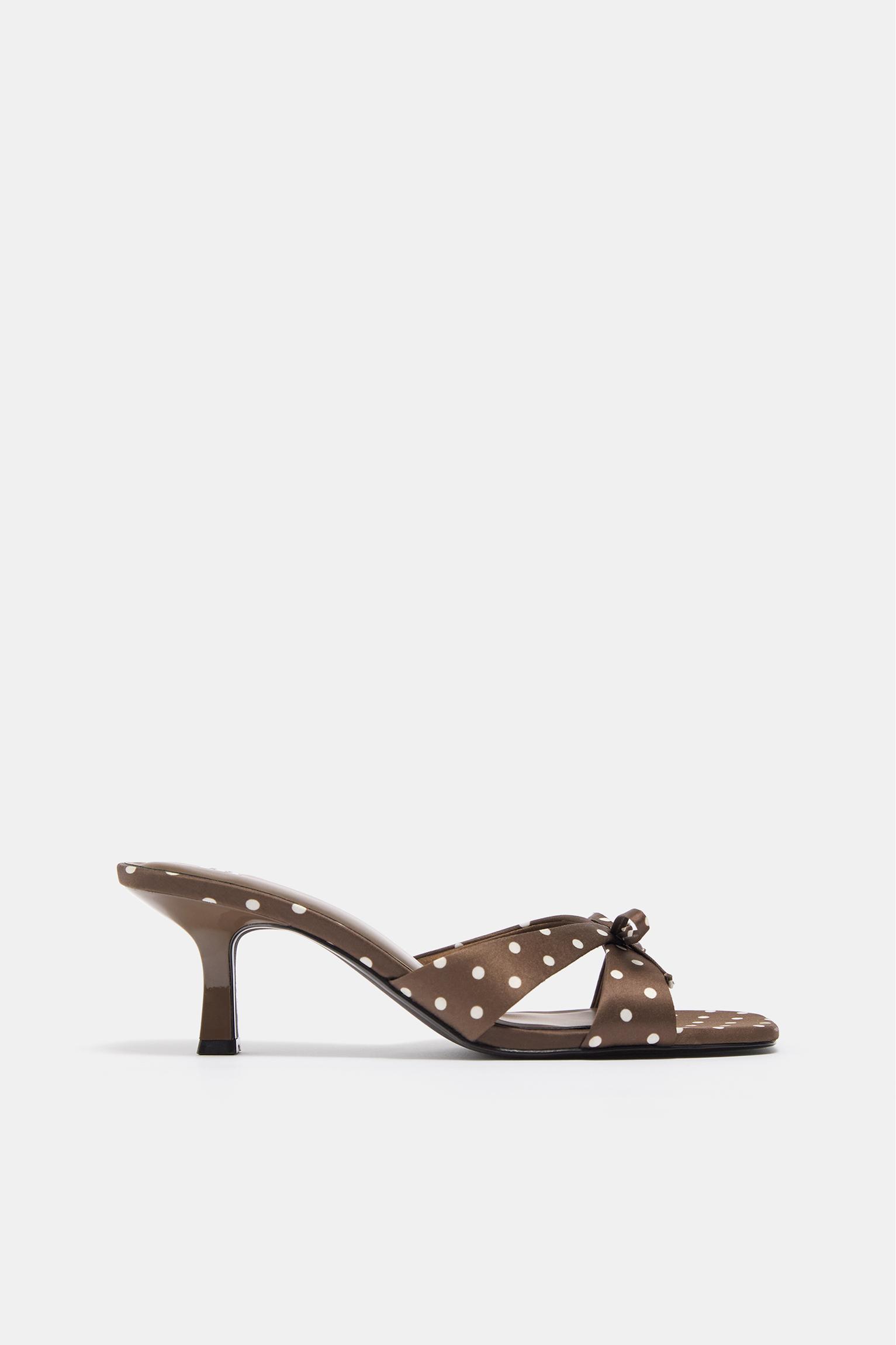 Polka dot mule high-heel sandals — Brown