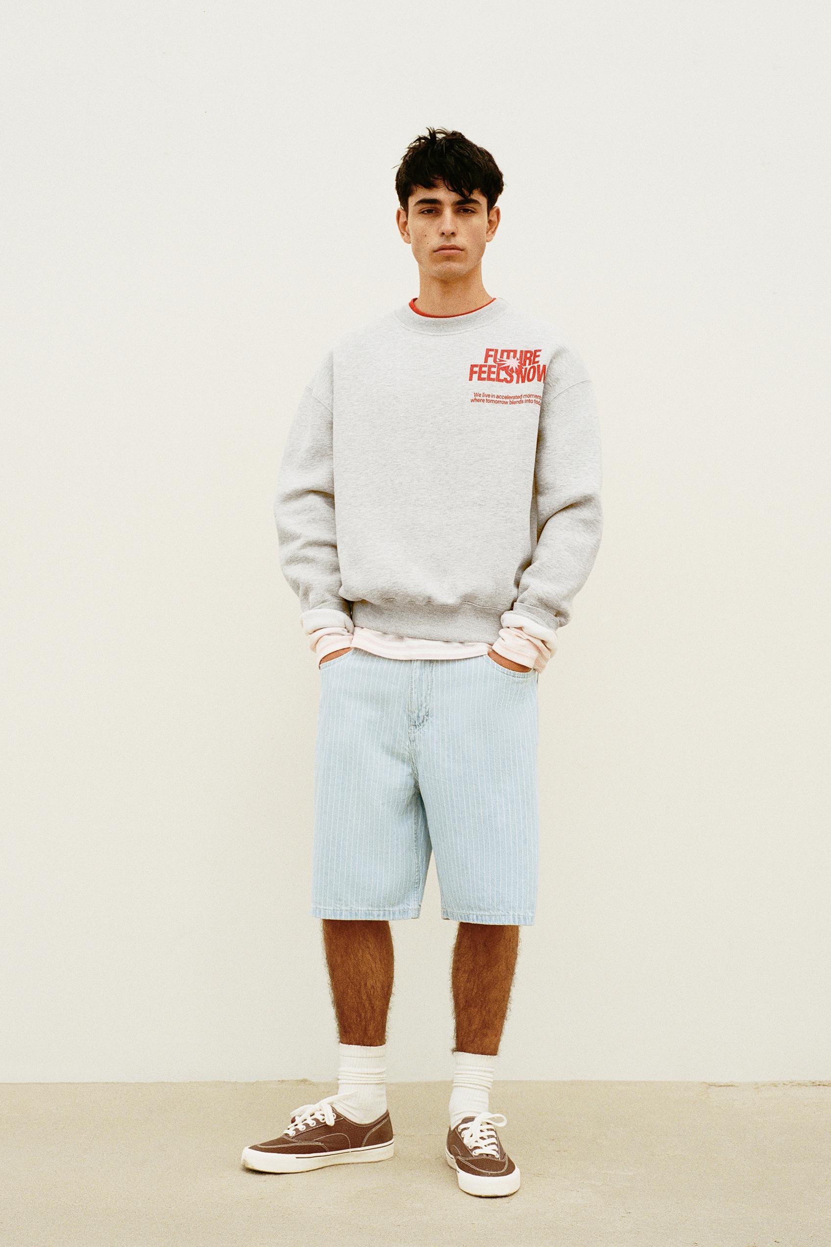 Relaxed fit striped denim Bermuda shorts — Pale indigo