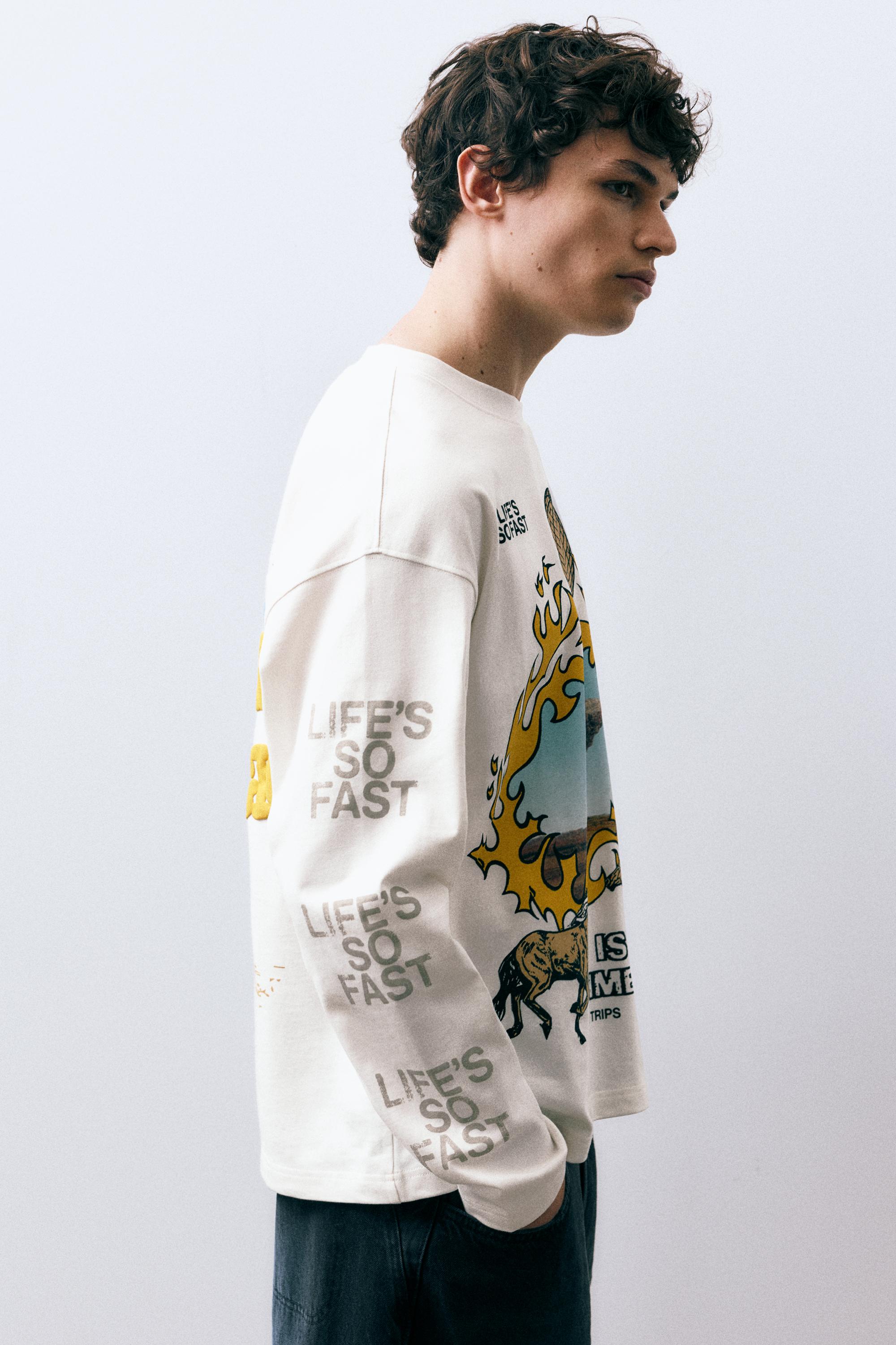 Uzun kollu grafik baskılı tişört - Görsel 23