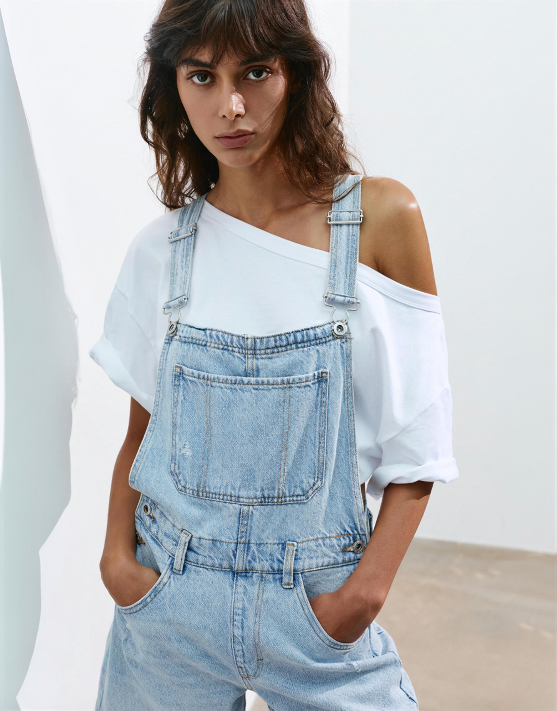 Short denim dungarees — Pale blue