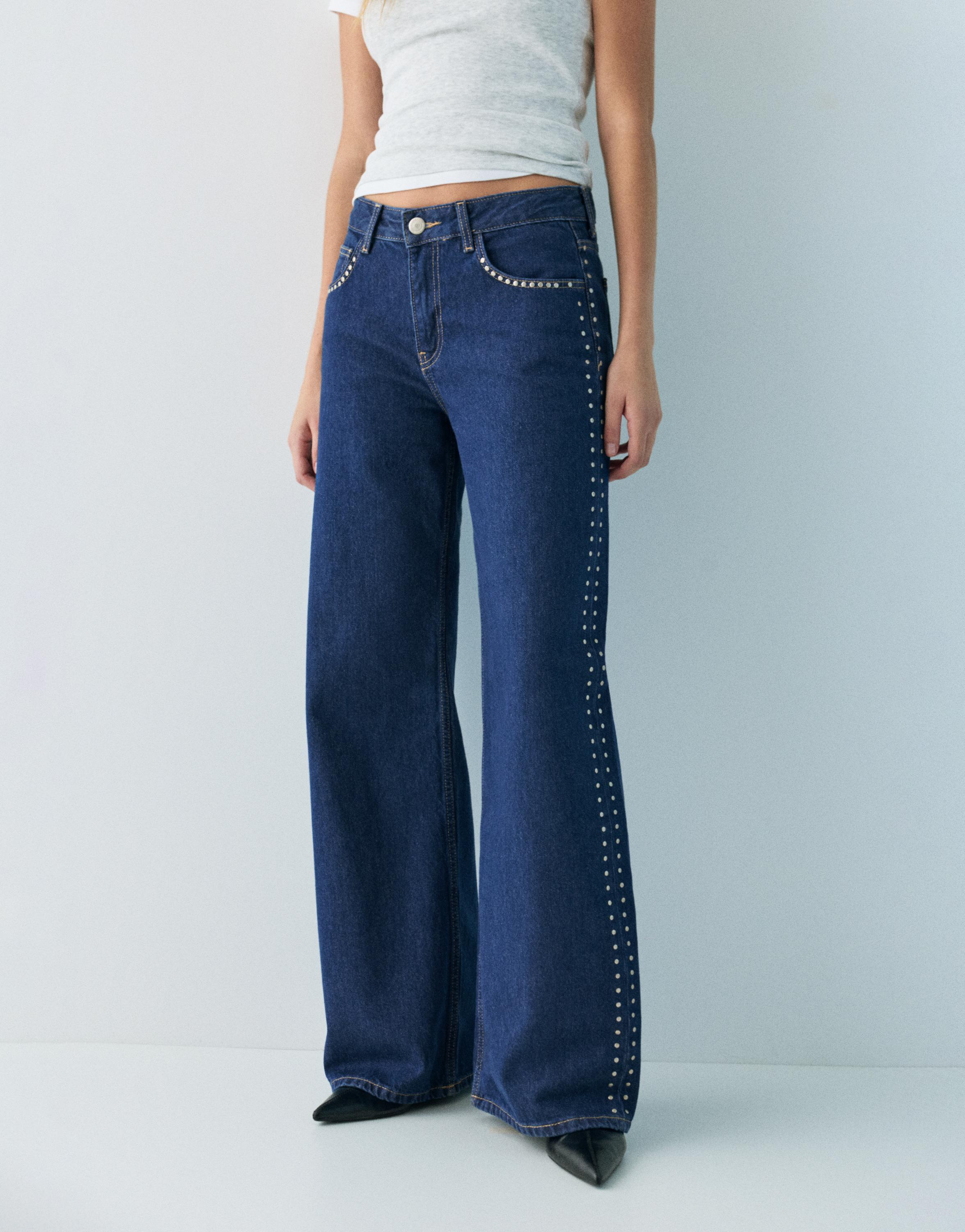 Wide-leg stud jeans — Dark blue