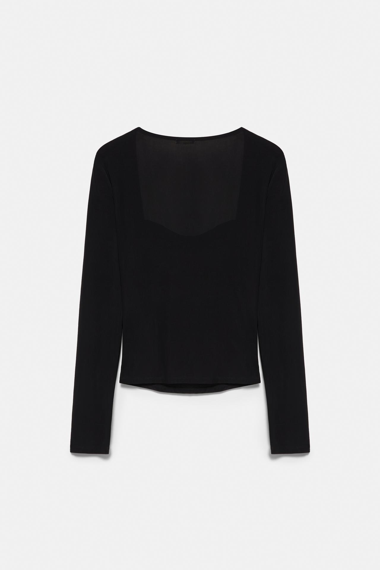 Square neckline top with gathers — Black