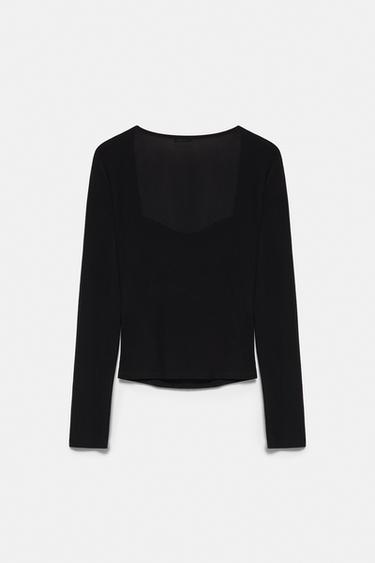 Square neckline top with gathers — Black 6