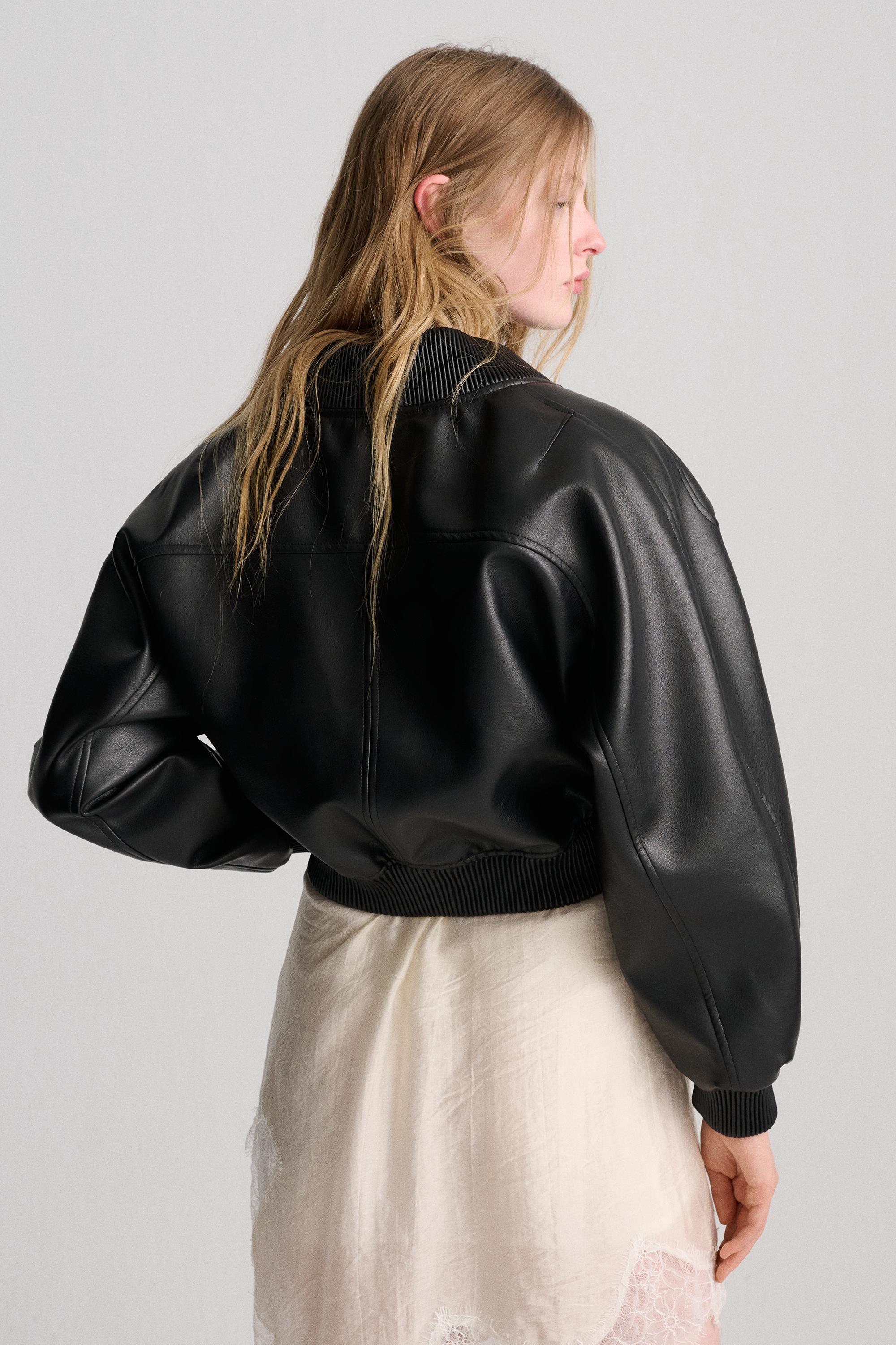Faux leather bomber jacket — Black