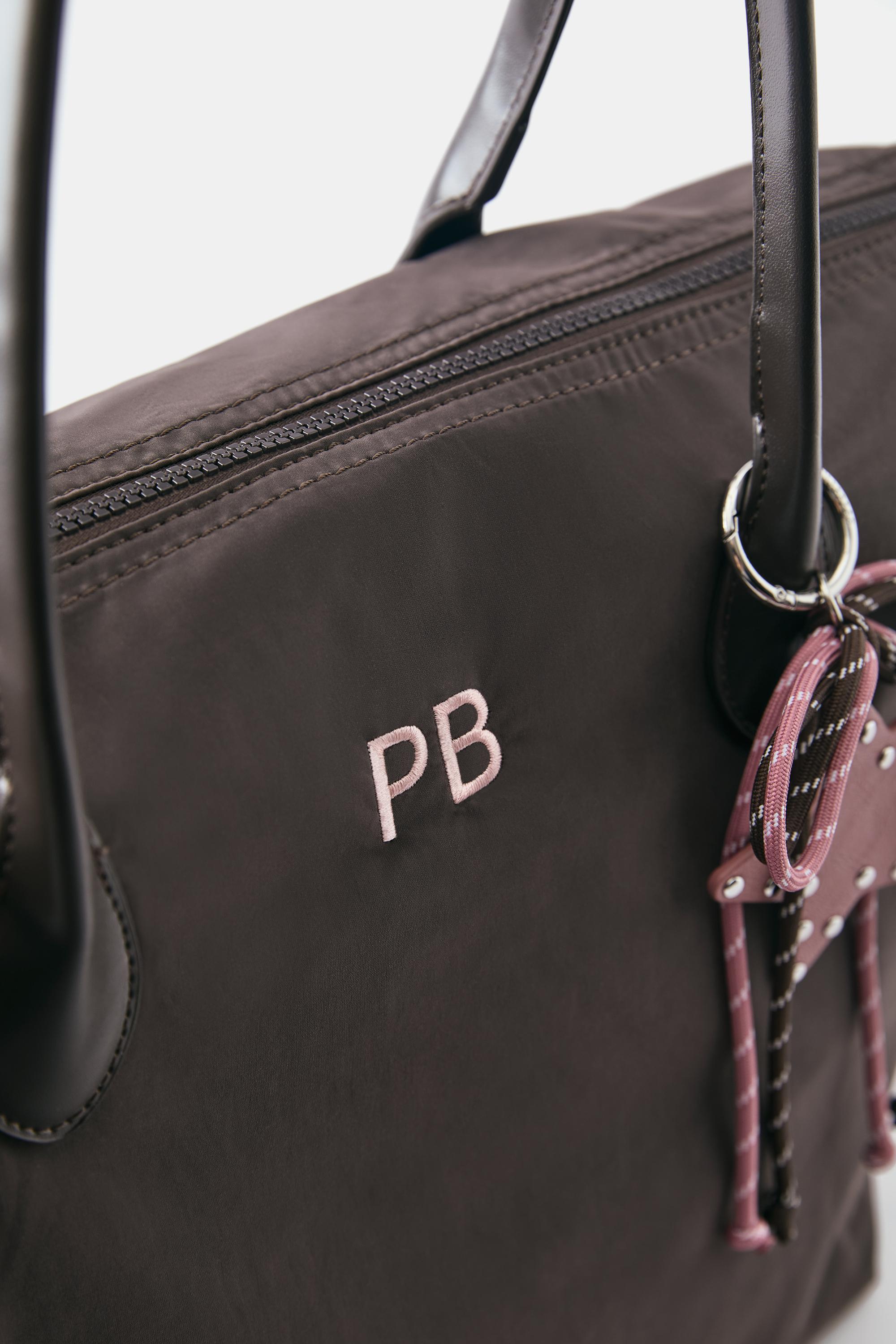 Embellished nylon tote bag — Brown