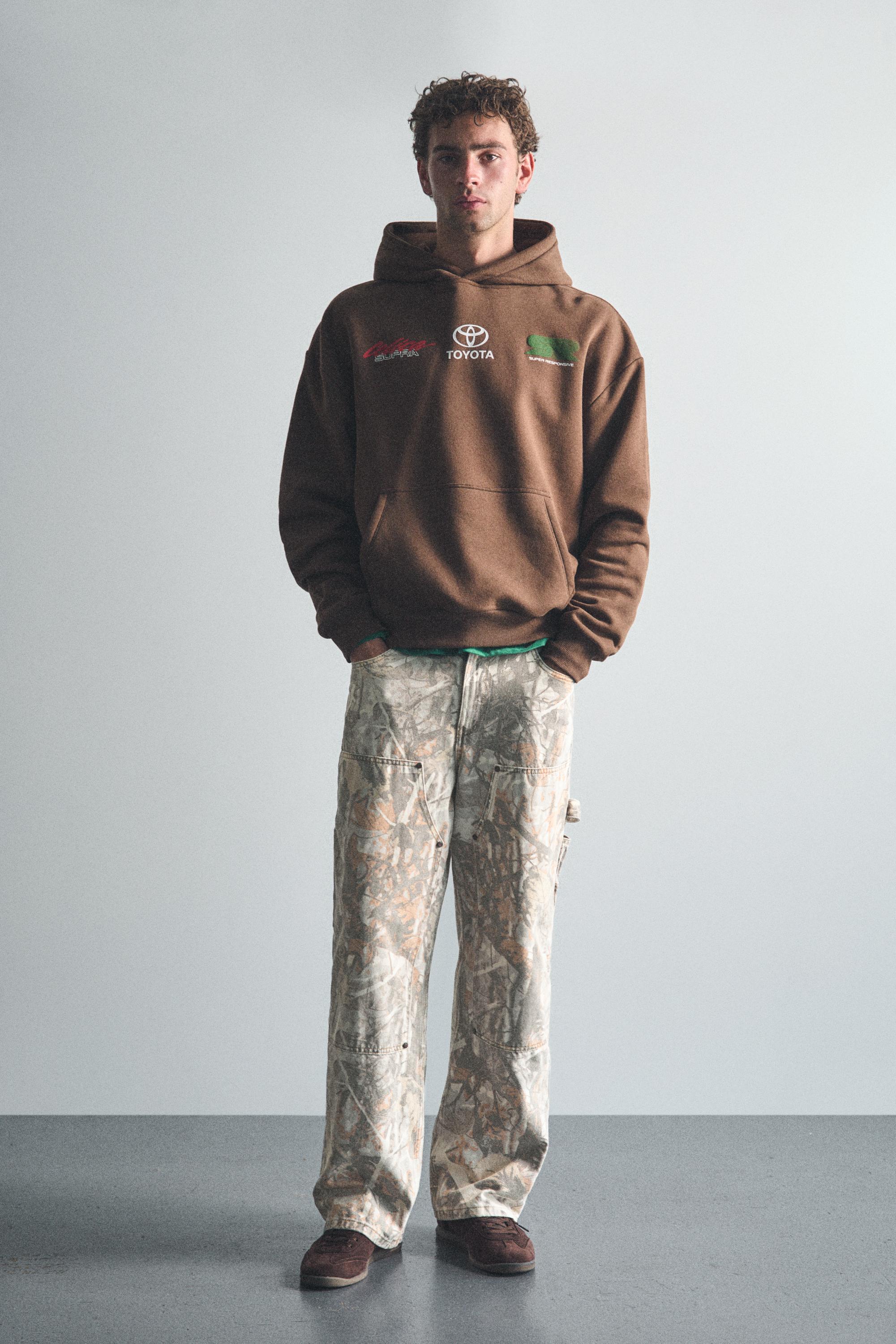 Printed worker trousers — Ecru/Black