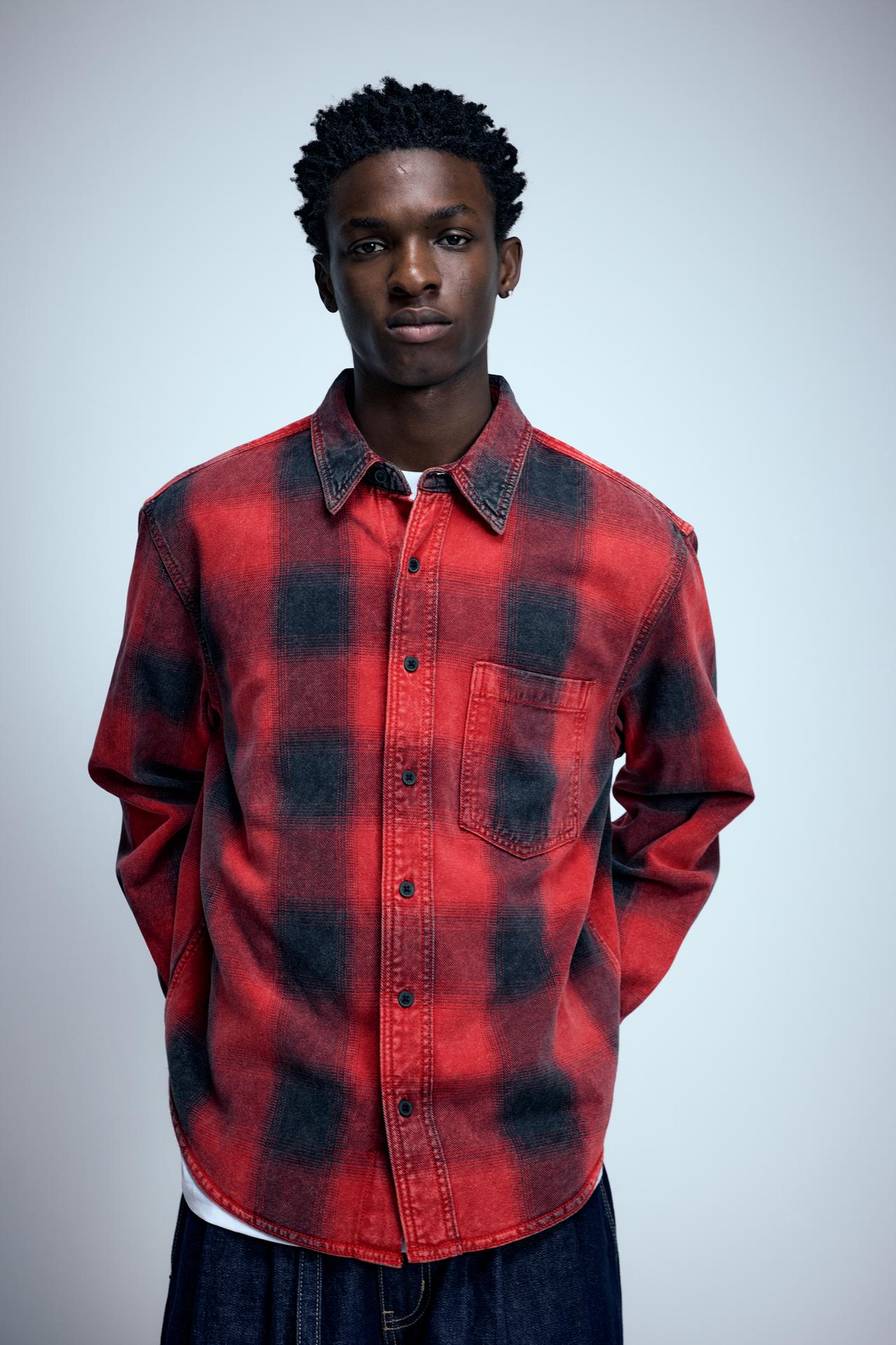 Check long sleeve overshirt — Red
