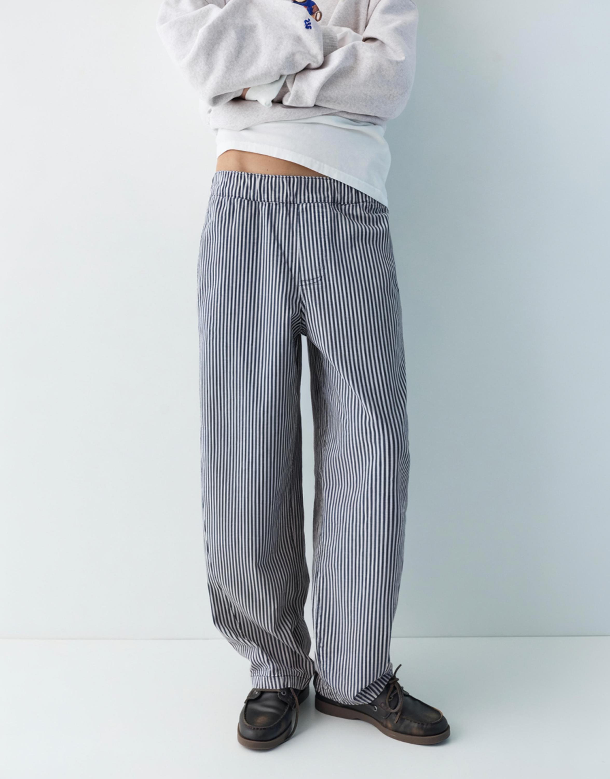 Striped barrel trousers — Navy