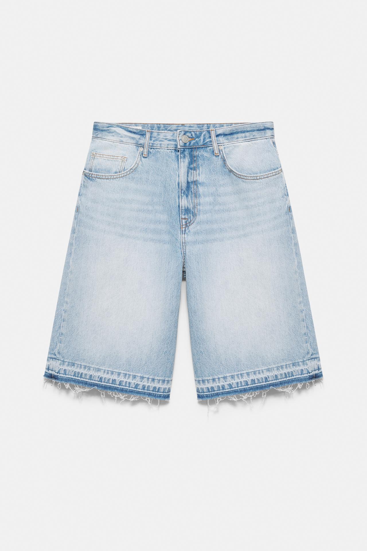 Frayed hem skater Bermuda shorts — Pale indigo