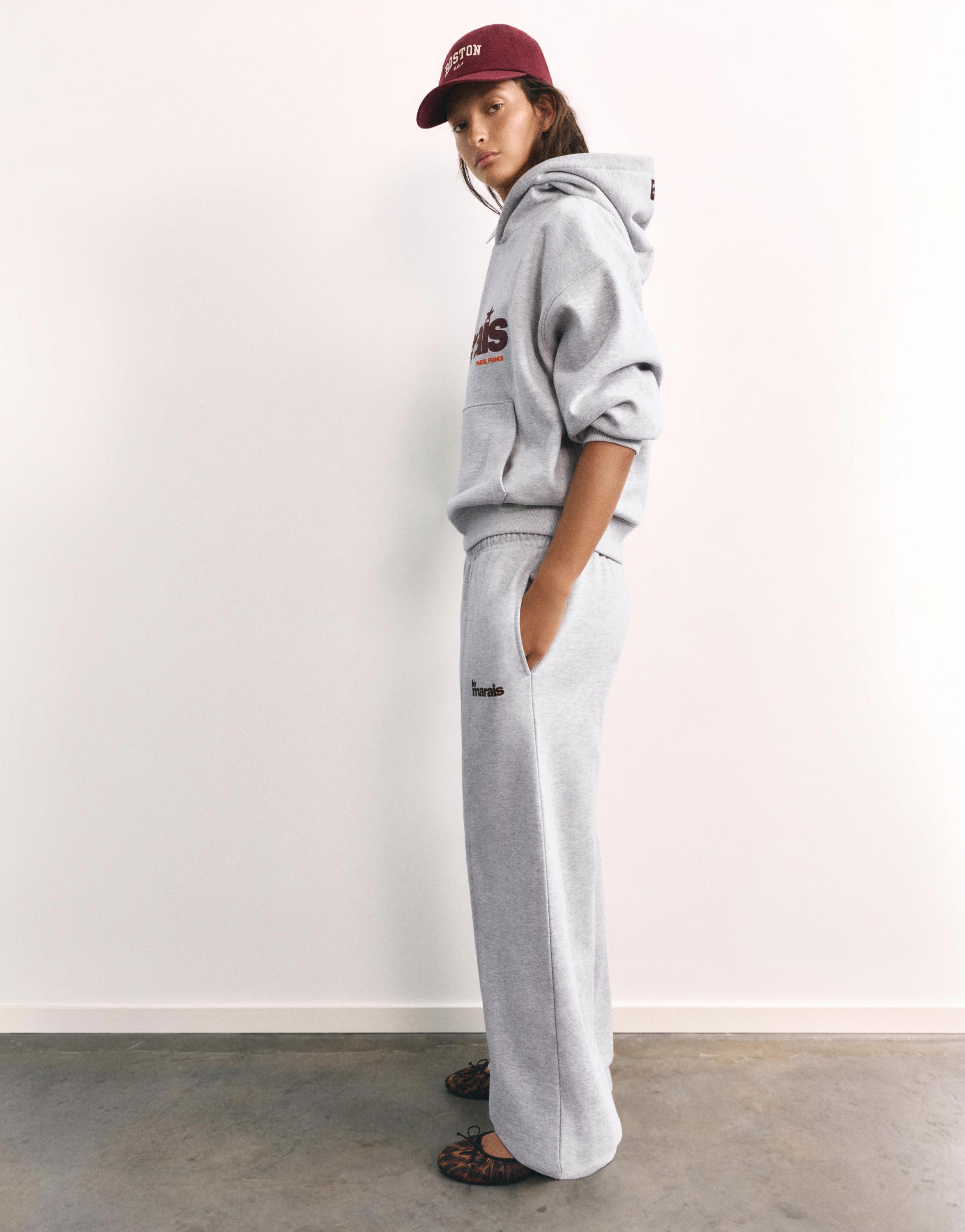 Graphic wide-leg trousers — Grey marl