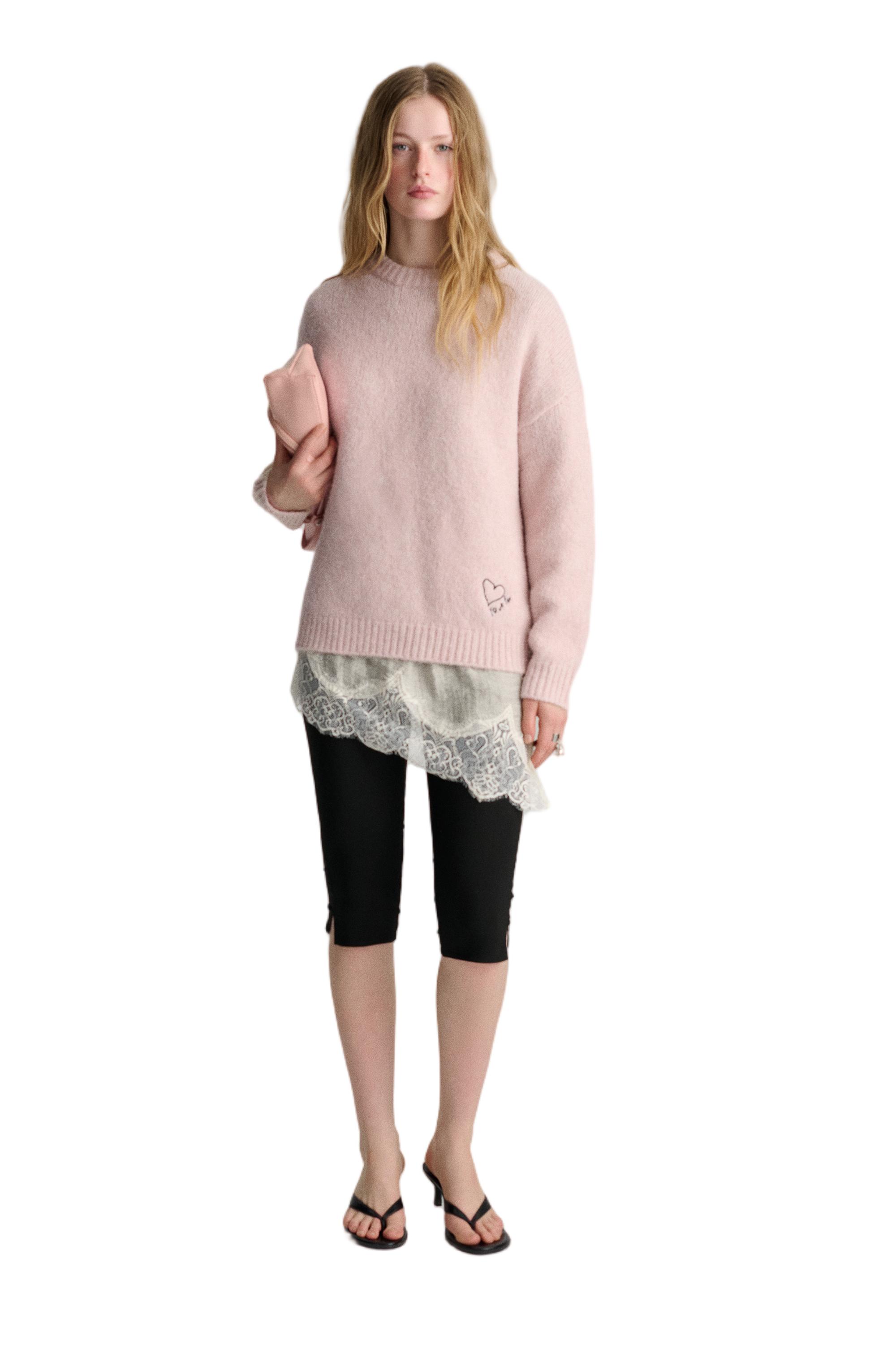 Pembe nakışlı kalp desenli kazak - Görsel 16