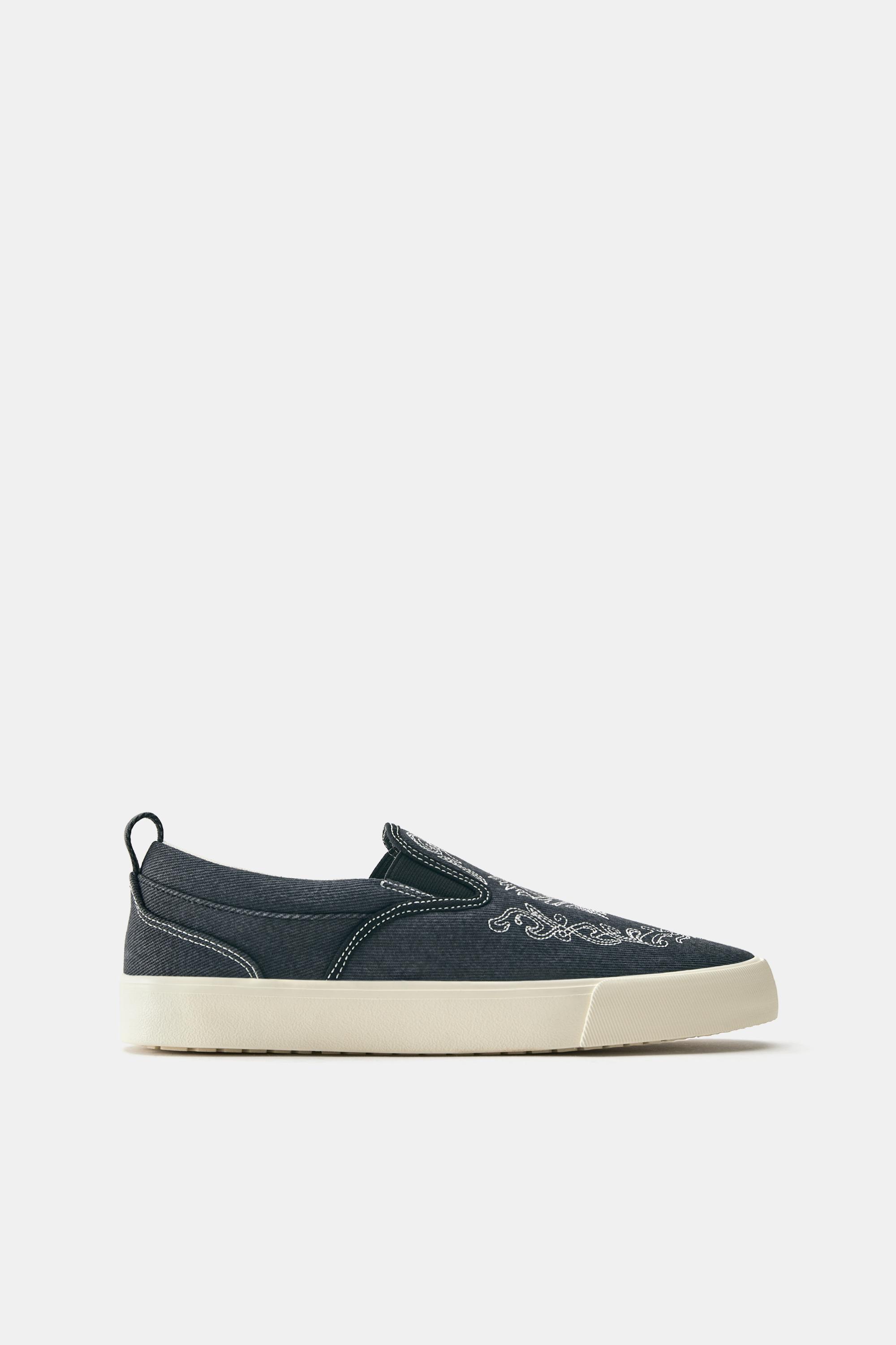 Embroidered canvas trainers — Black
