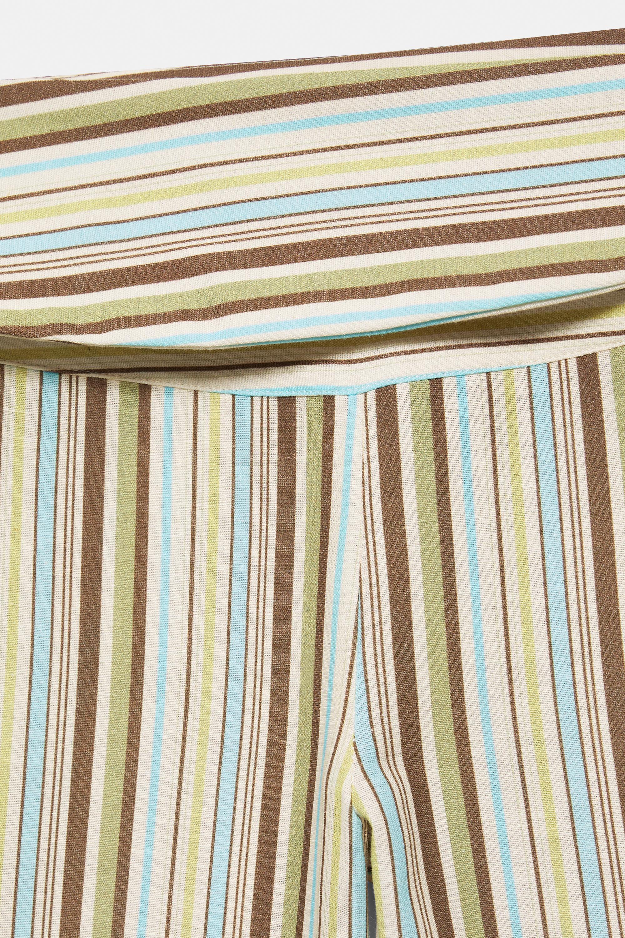 Striped tie-waist trousers — Green