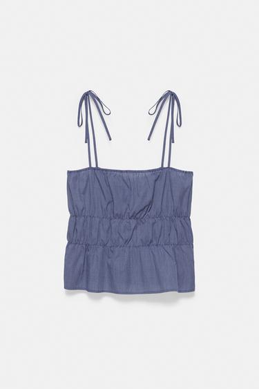 Checked gathered strappy top — Navy 5