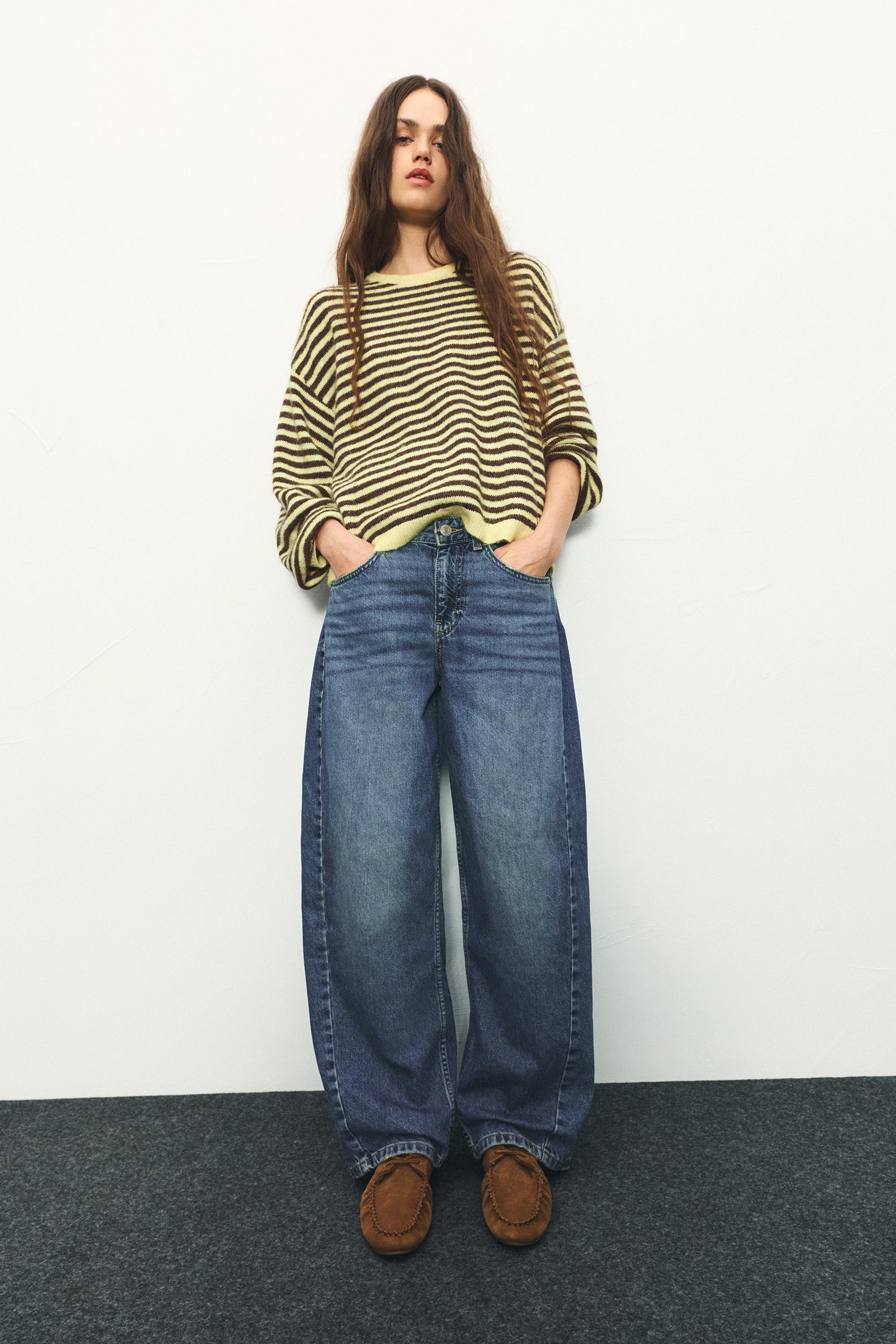 Low-rise barrel jeans — Medium blue