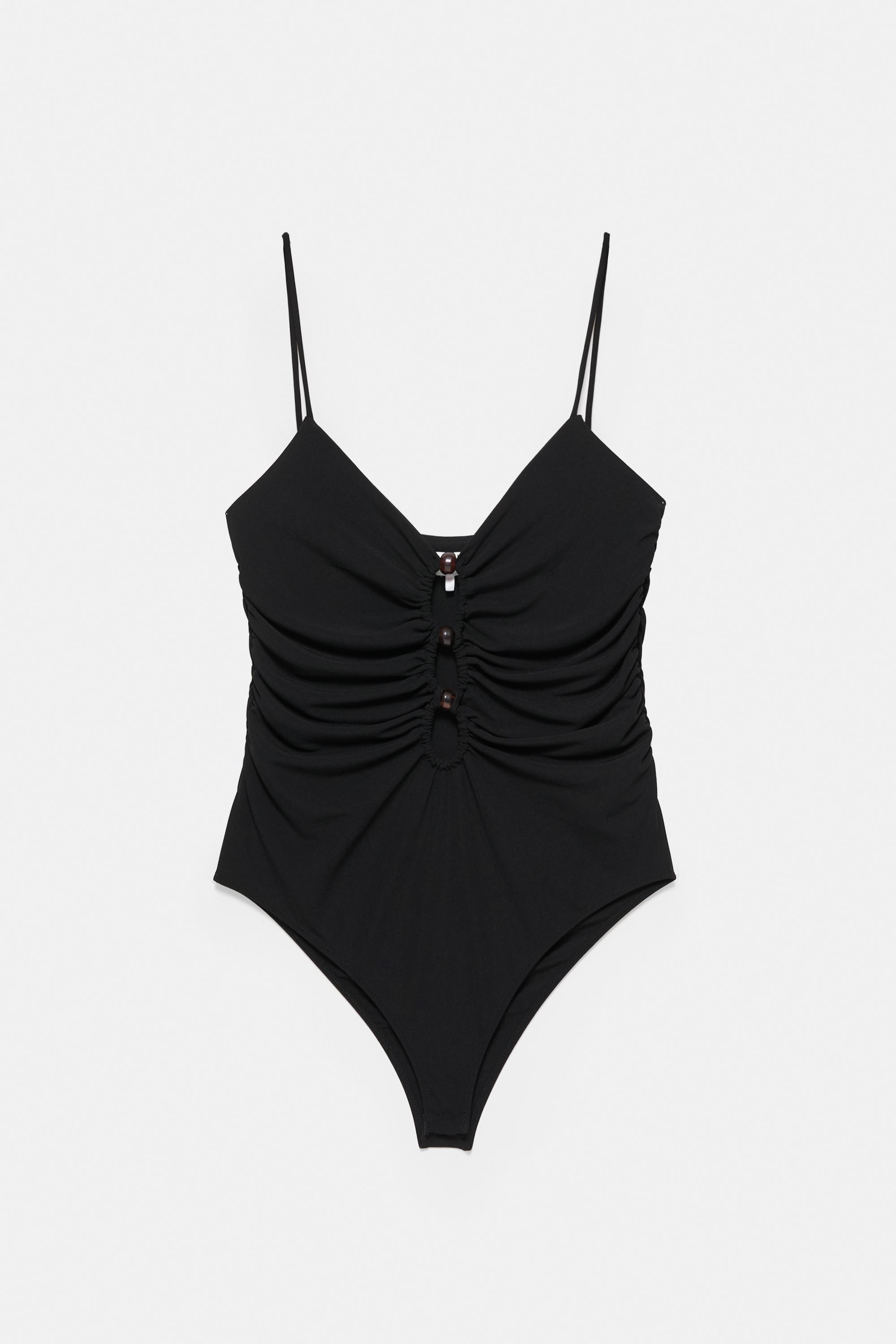 Strappy cut-out bodysuit with appliques — Black