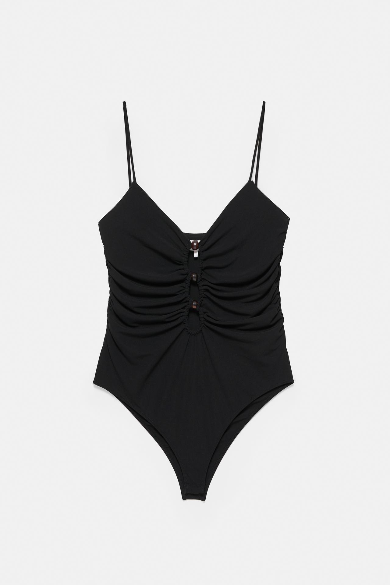Strappy cut-out bodysuit with appliques — Black