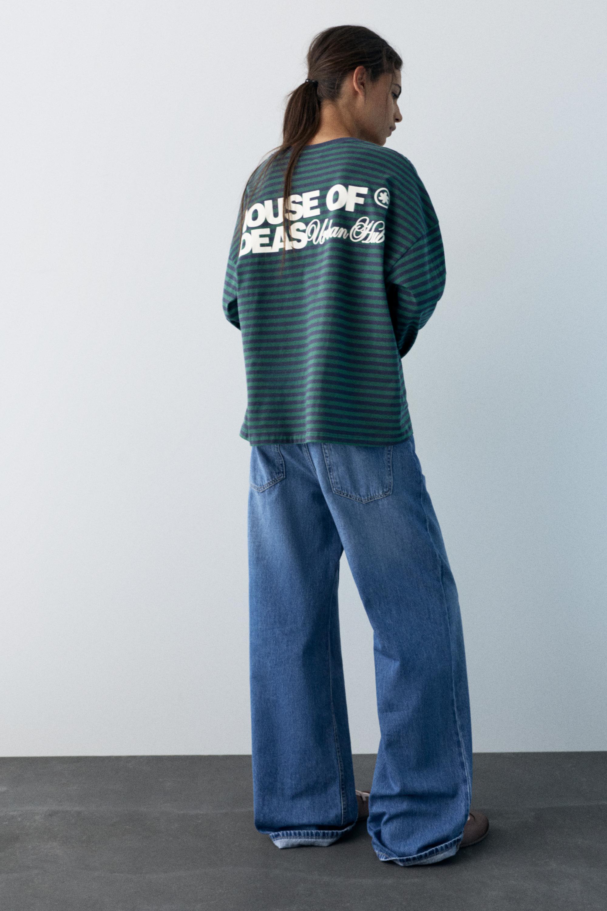 Yazılı çizgili uzun kollu t-shirt - Görsel 9