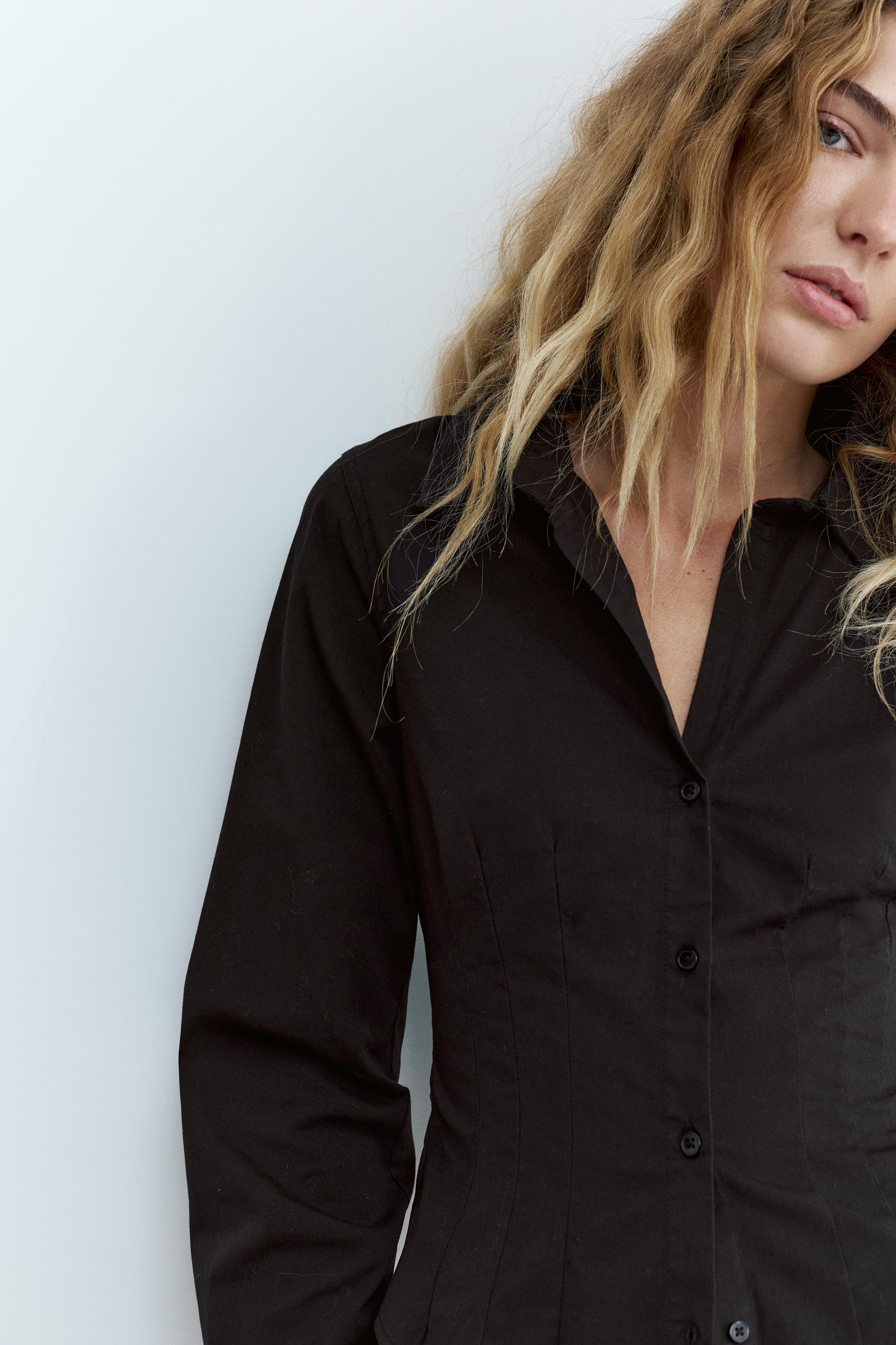 Poplin yırtmaçlı dar kesim gömlek - Görsel 11