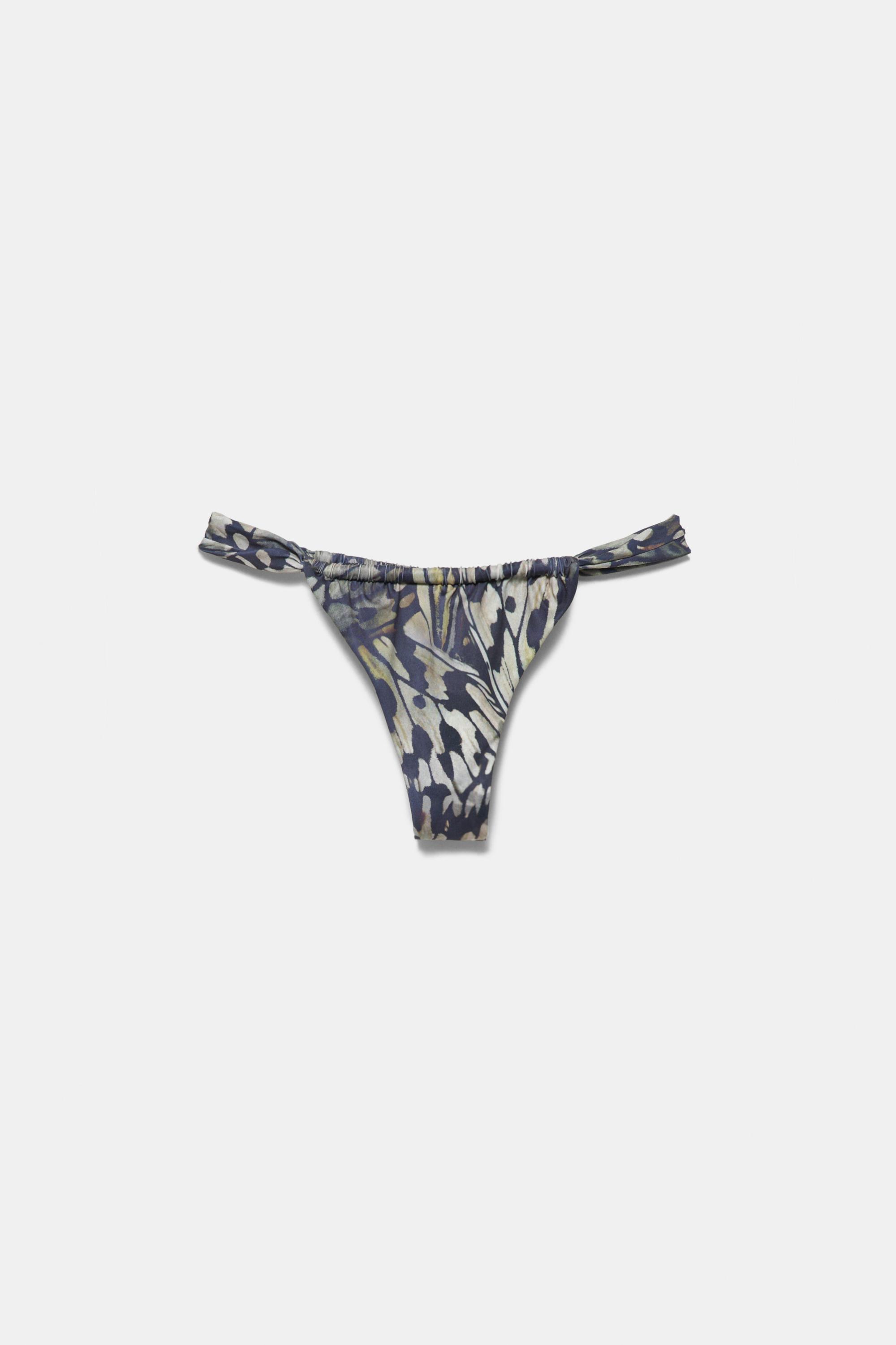 Gathered butterfly print bikini bottoms — Green