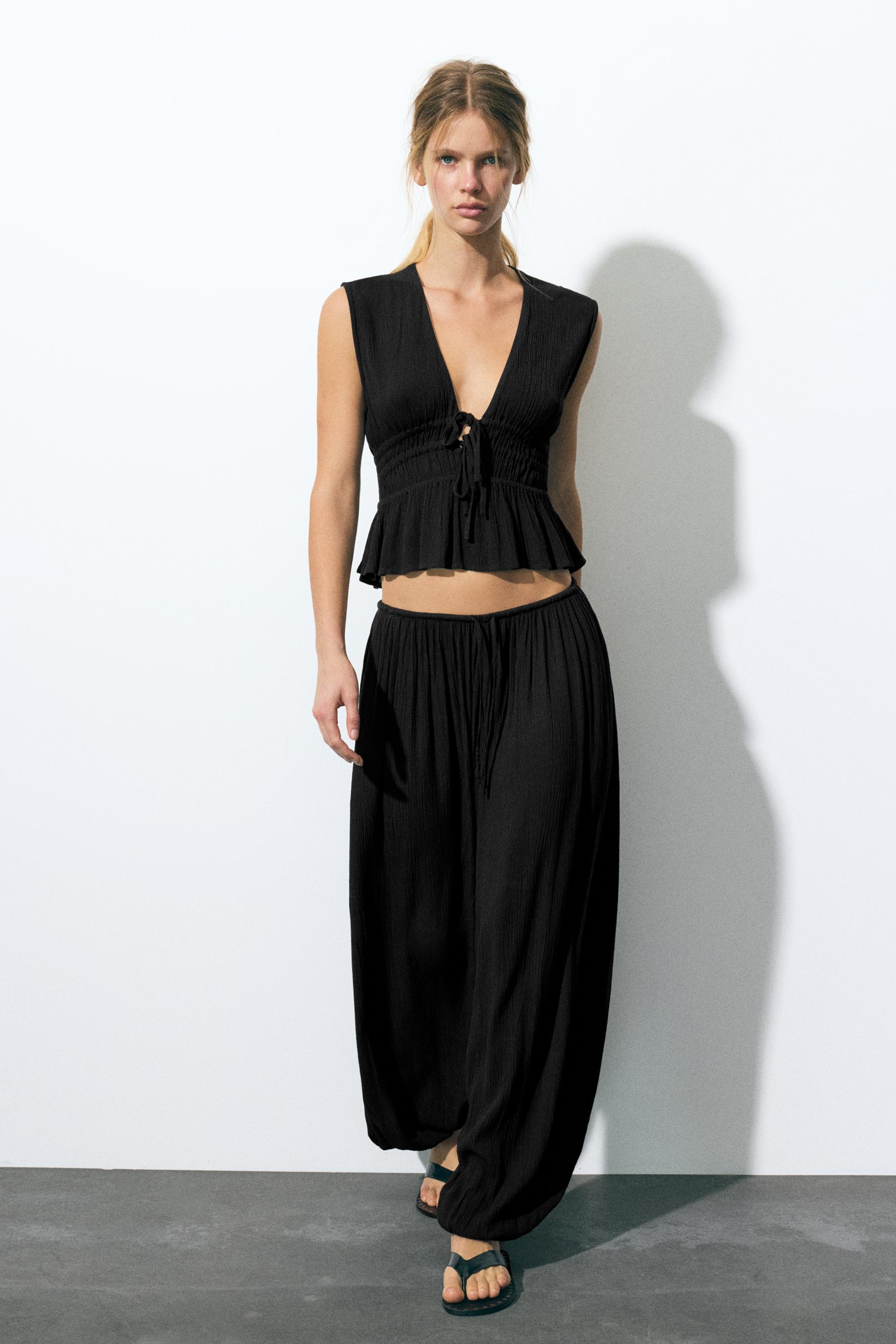 Crepe top with ties — Black