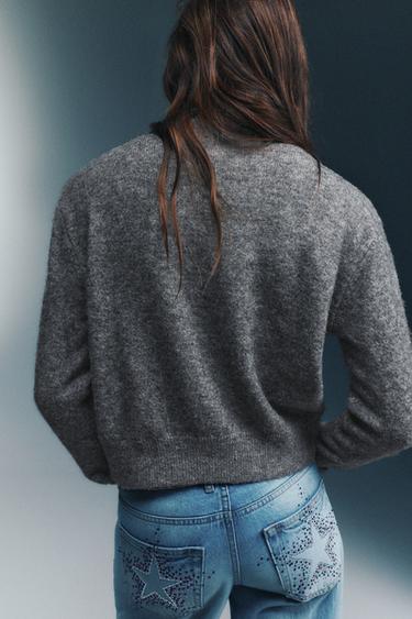 High neck buttoned cardigan — Grey marl 2