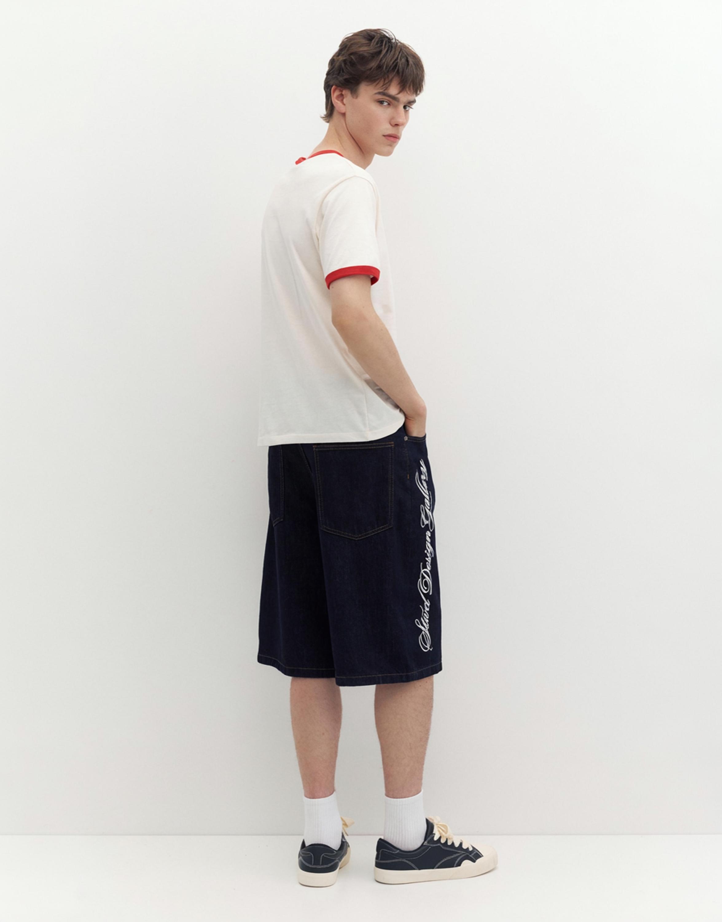 Text skater denim Bermuda shorts — Navy