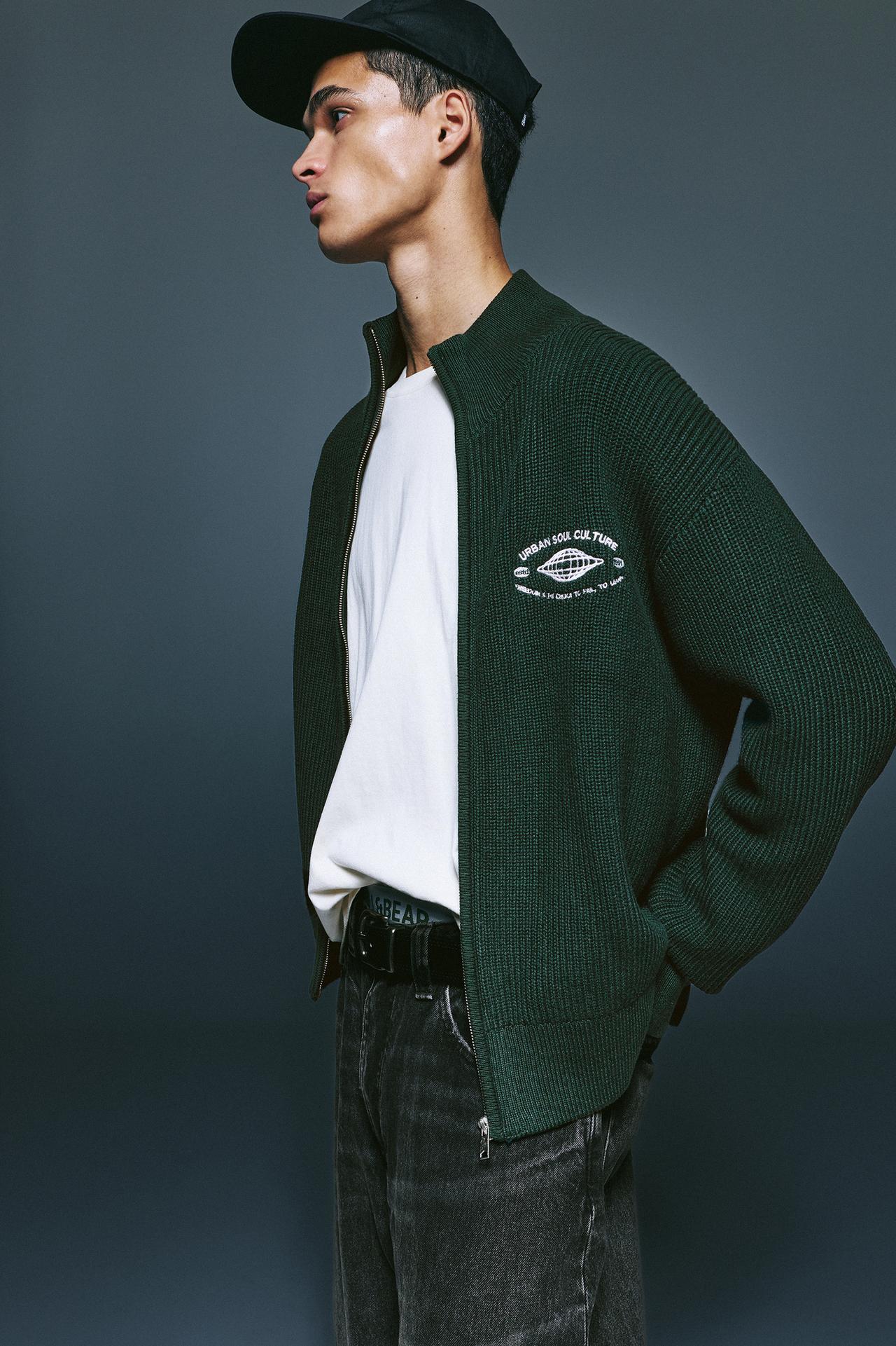 Embroidered zip cardigan — Green