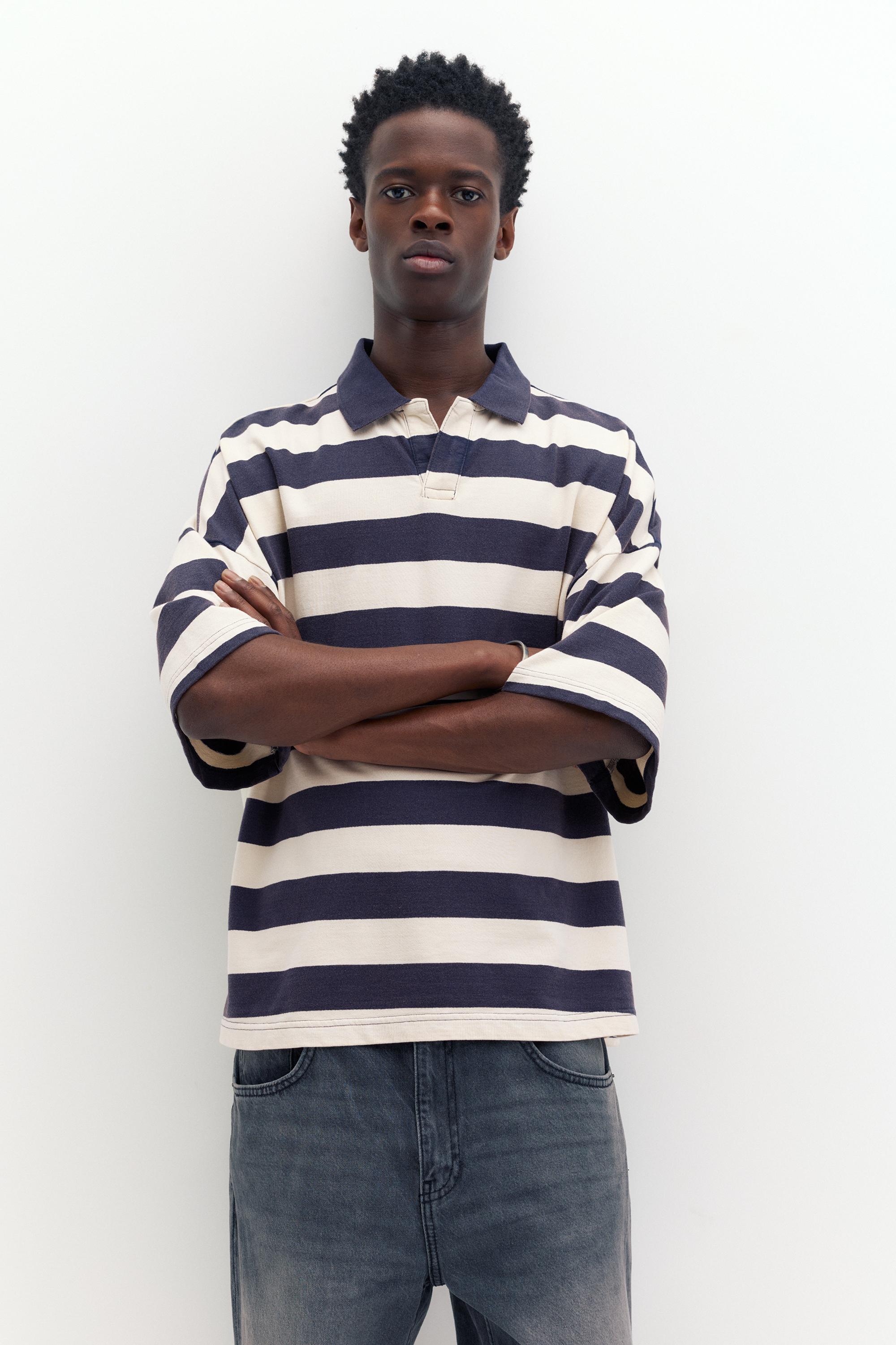 Çizgili boxy polo t-shirt - Görsel 29