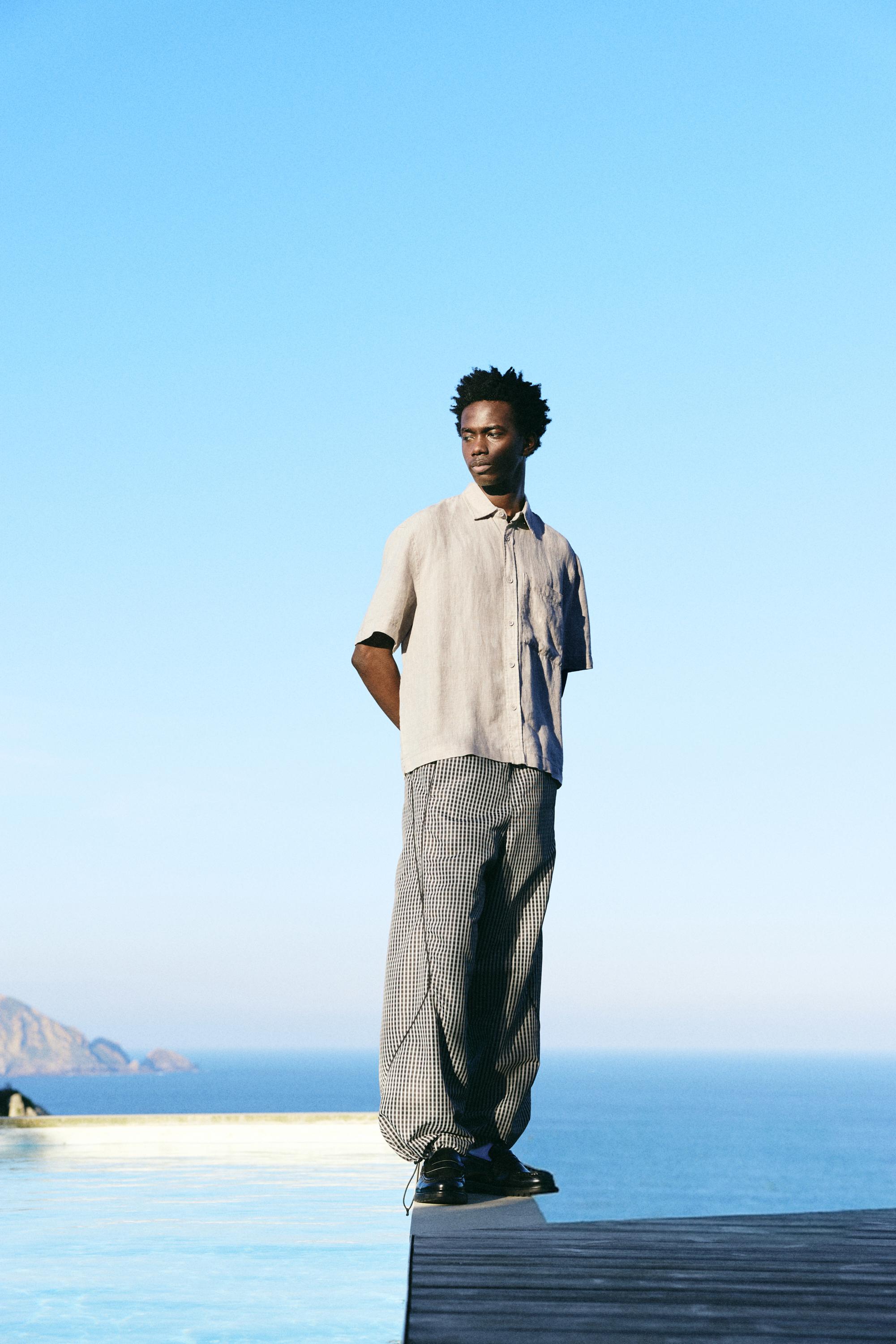 100% linen short sleeve shirt — Beige