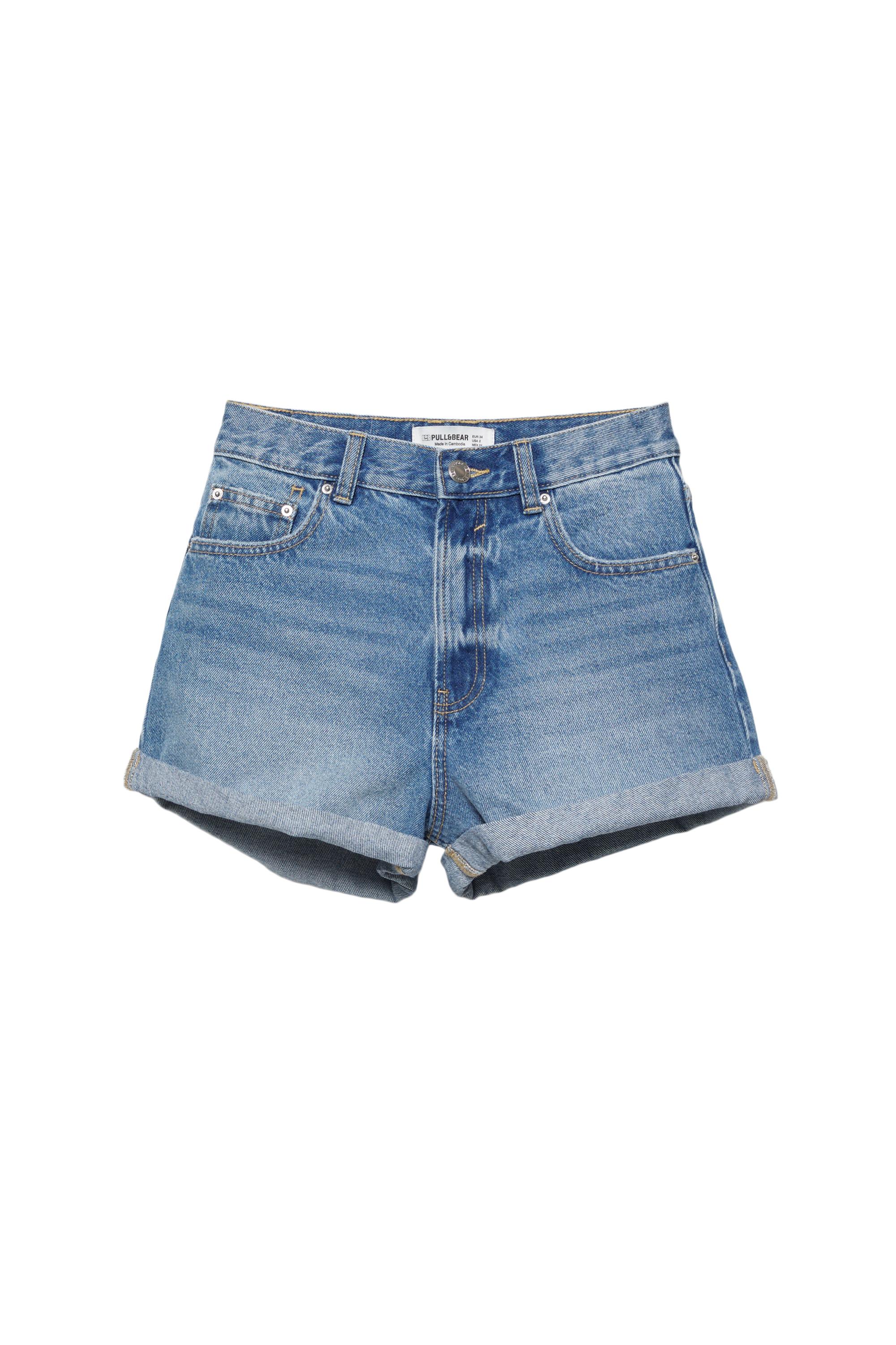 Mom fit paçası kıvrık denim şort - Görsel 58